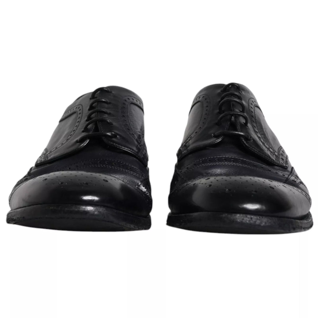 Dolce &amp; Gabbana – Dunkelblaue Derby-Schuhe aus Leder mit Flügelkappe