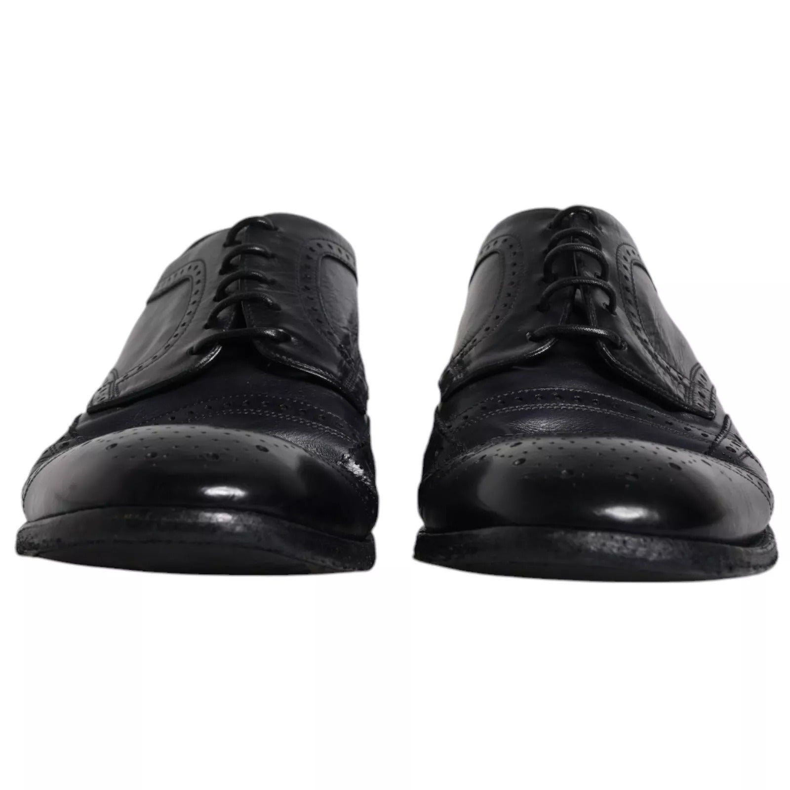 Dolce &amp; Gabbana – Dunkelblaue Derby-Schuhe aus Leder mit Flügelkappe
