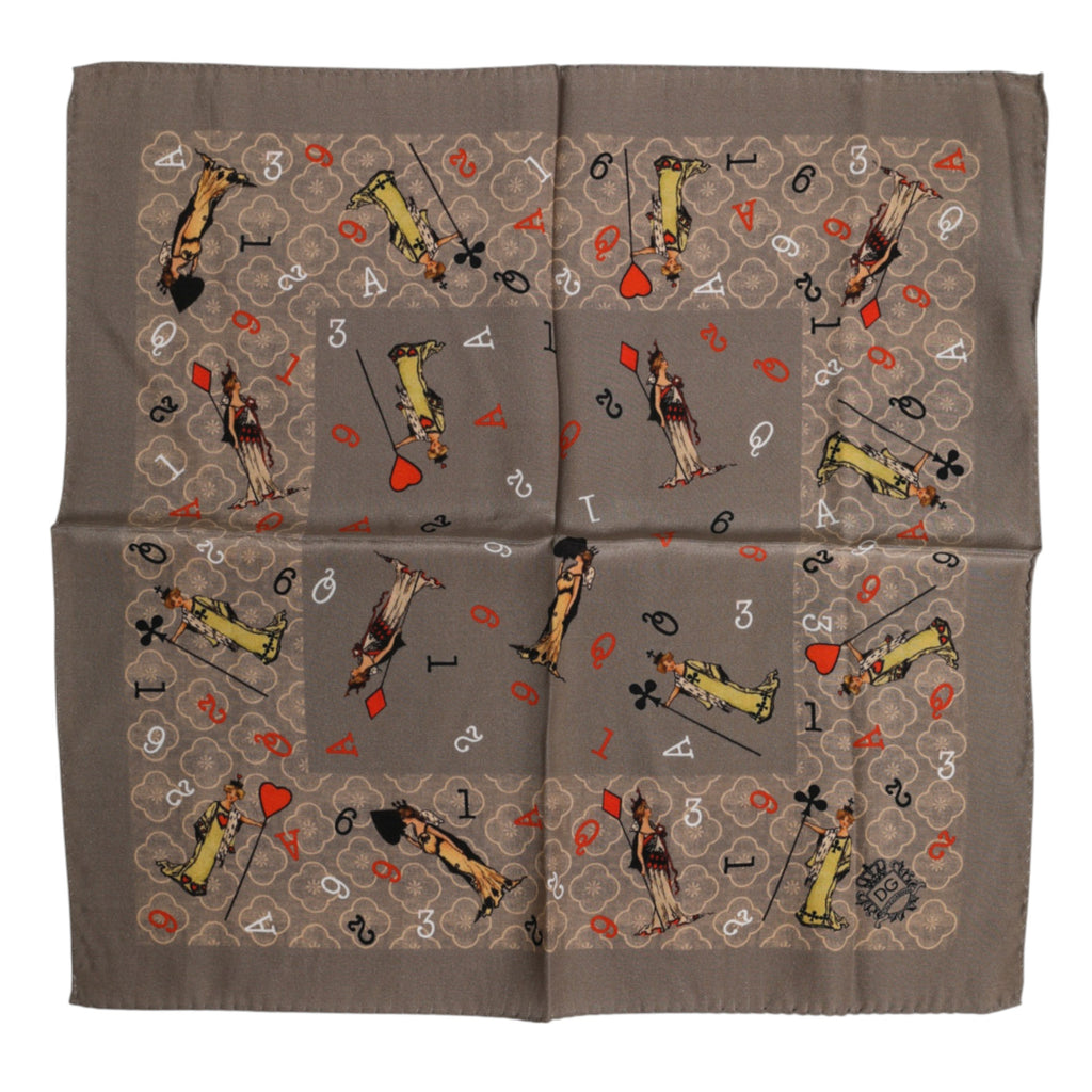 Dolce &amp; Gabbana Brauner, quadratischer Foulard aus Seide mit Print für Herren