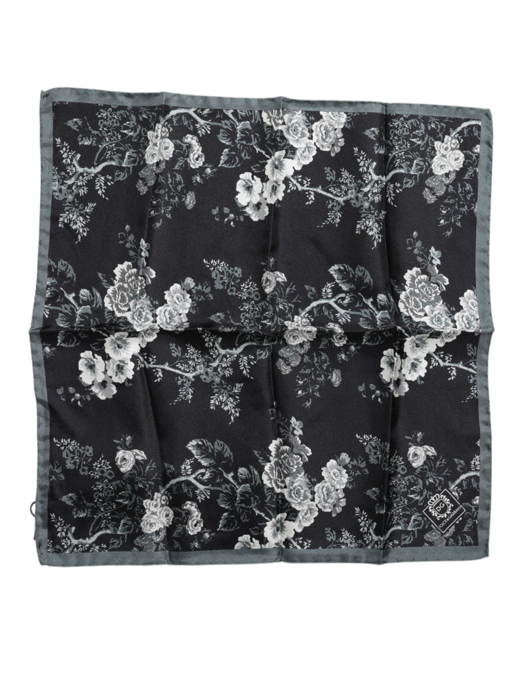 Dolce &amp; Gabbana – Schwarzer quadratischer Foulard aus Seide mit Blumendruck