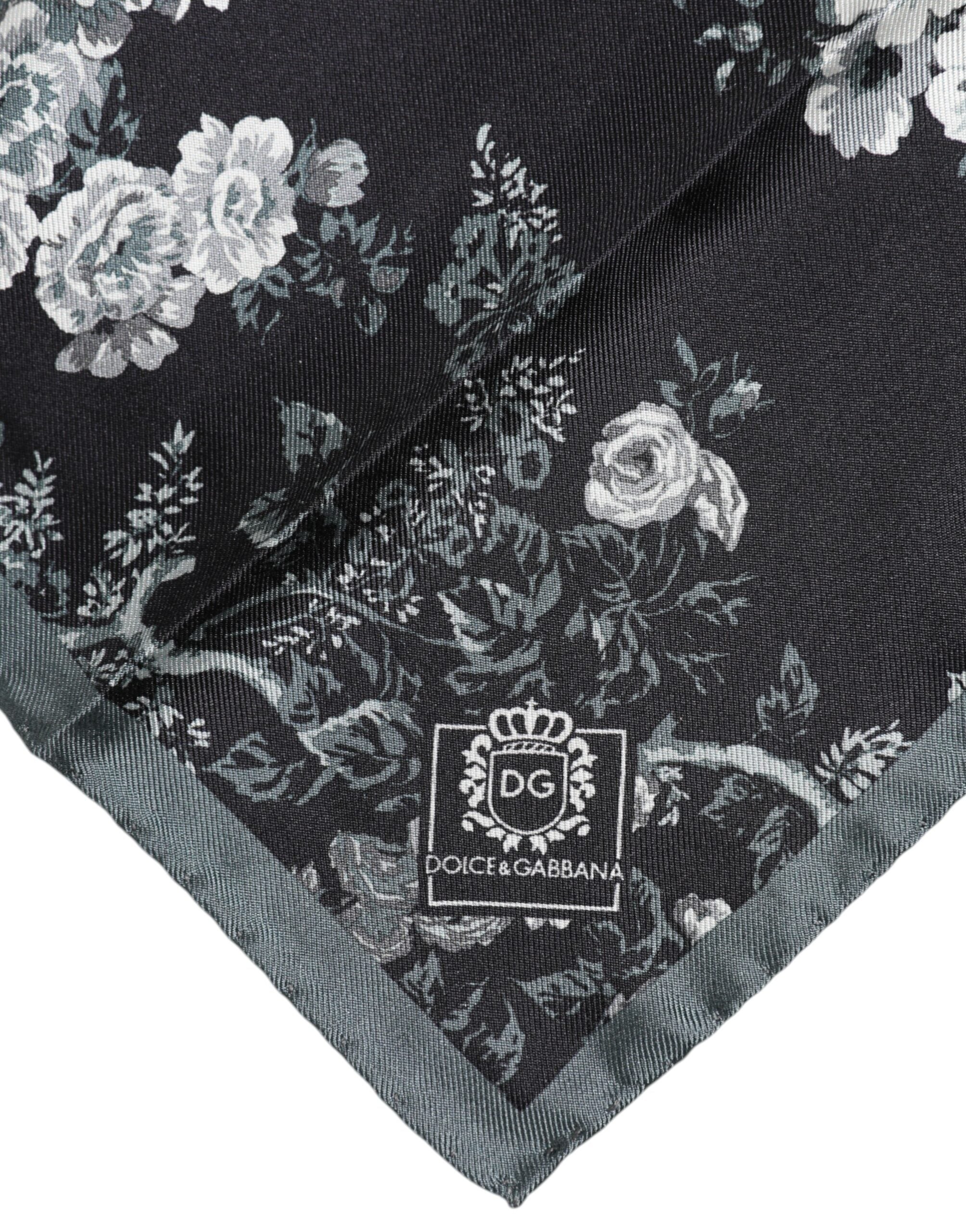 Dolce &amp; Gabbana – Schwarzer quadratischer Foulard aus Seide mit Blumendruck