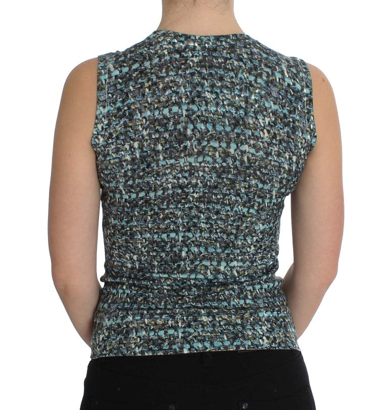 Dolce &amp; Gabbana Elegantes blaues Wollwesten-Pullover-Oberteil