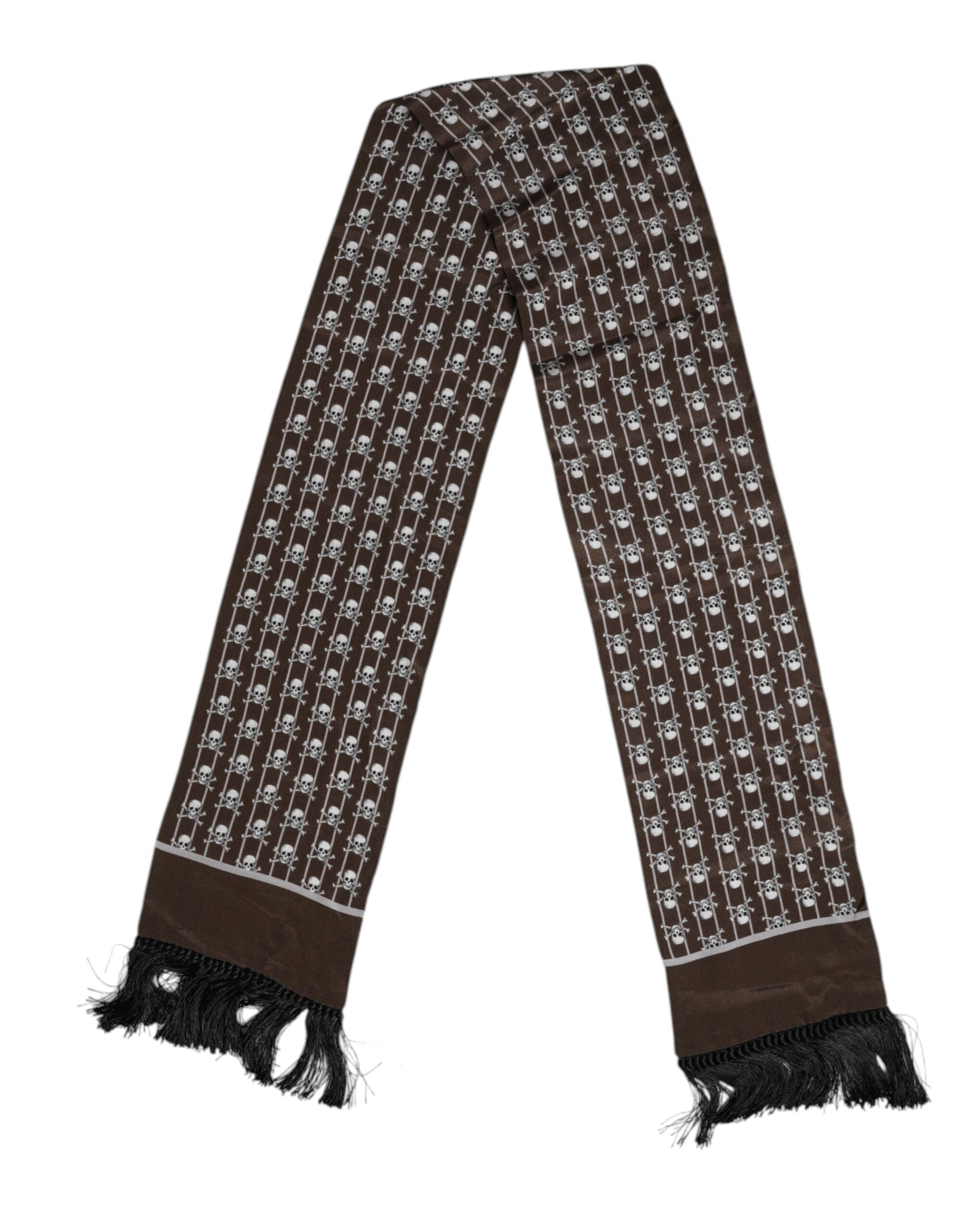Dolce &amp; Gabbana Brauner Schal mit Totenkopf-Print und Fransen für Herren