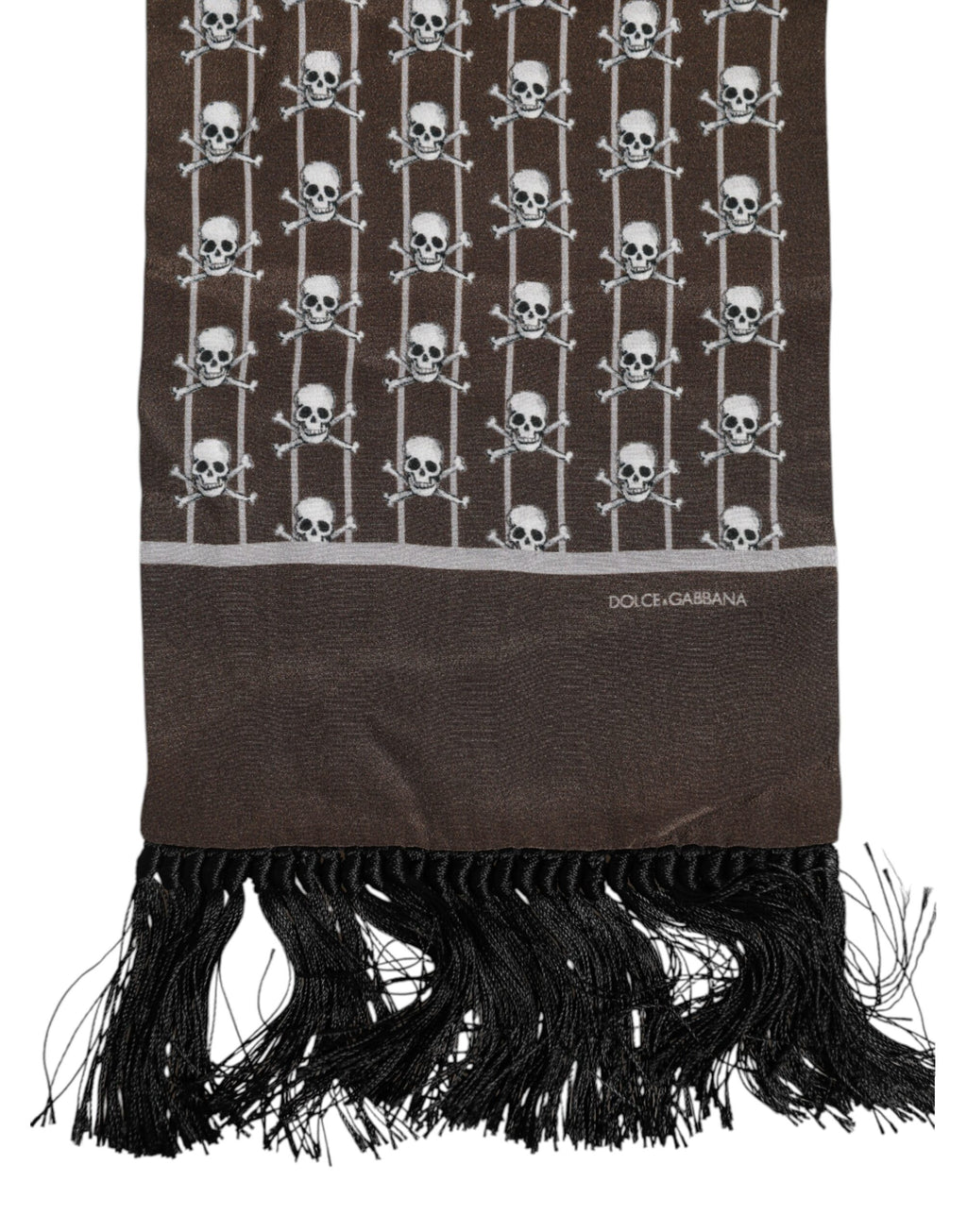 Dolce &amp; Gabbana Brauner Schal mit Totenkopf-Print und Fransen für Herren