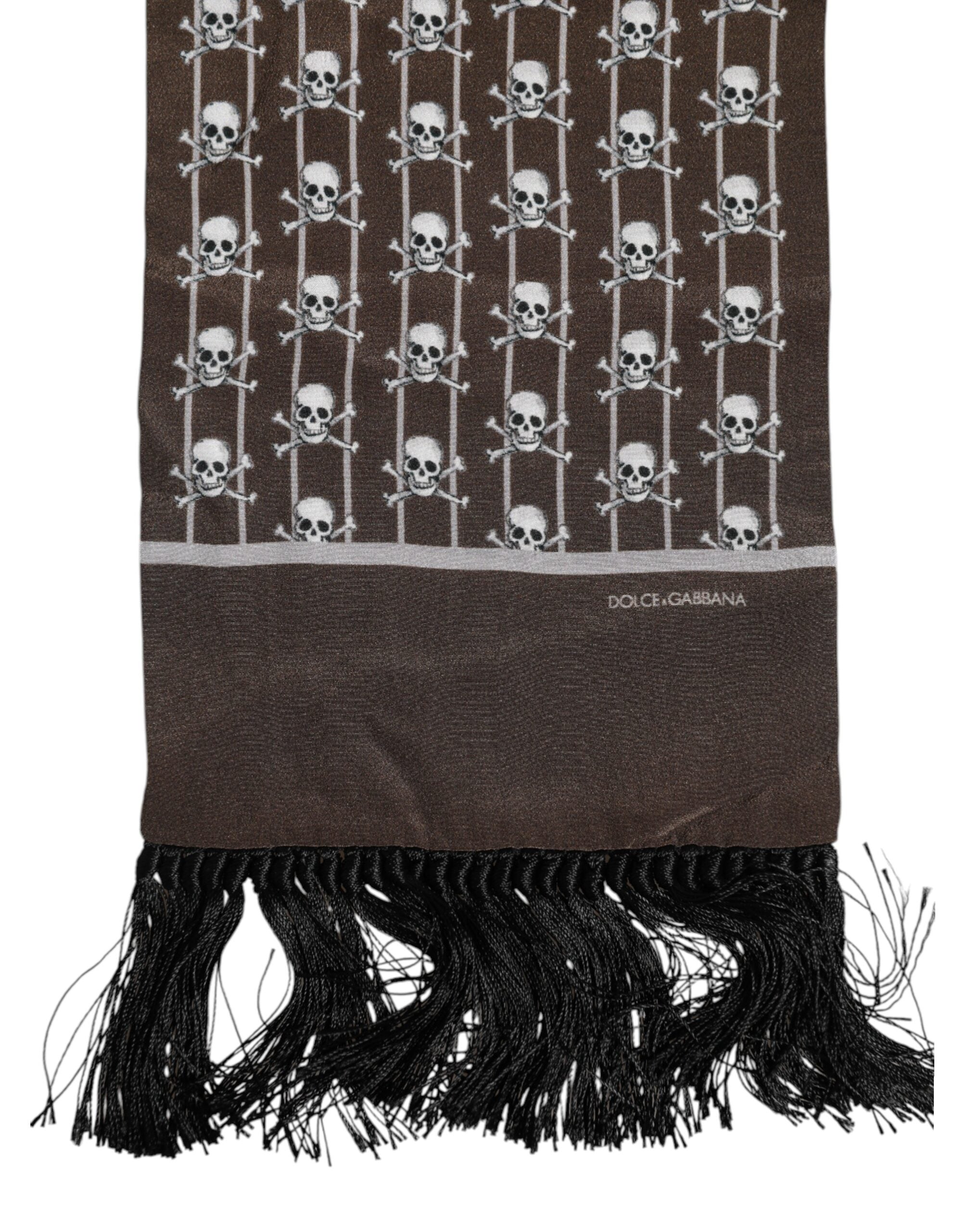 Dolce &amp; Gabbana Brauner Schal mit Totenkopf-Print und Fransen für Herren
