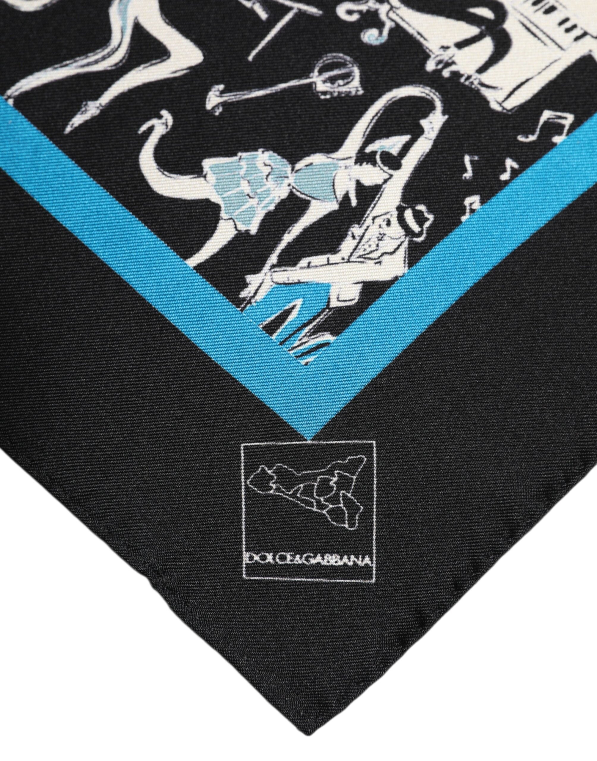 Dolce &amp; Gabbana – Schwarzer, quadratischer Seidenschal „Jazz Club“ für Herren