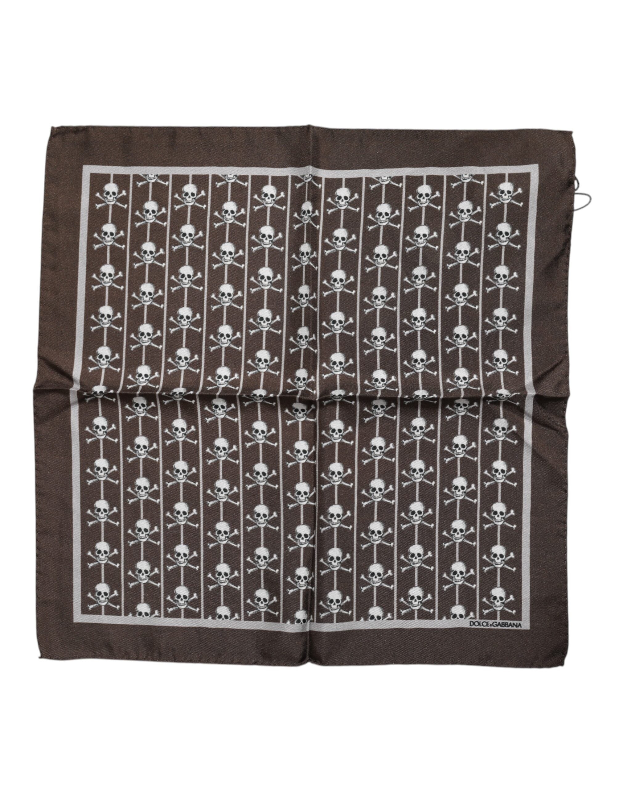 Dolce &amp; Gabbana Brauner quadratischer Seidenschal mit Totenkopfmuster für Herren