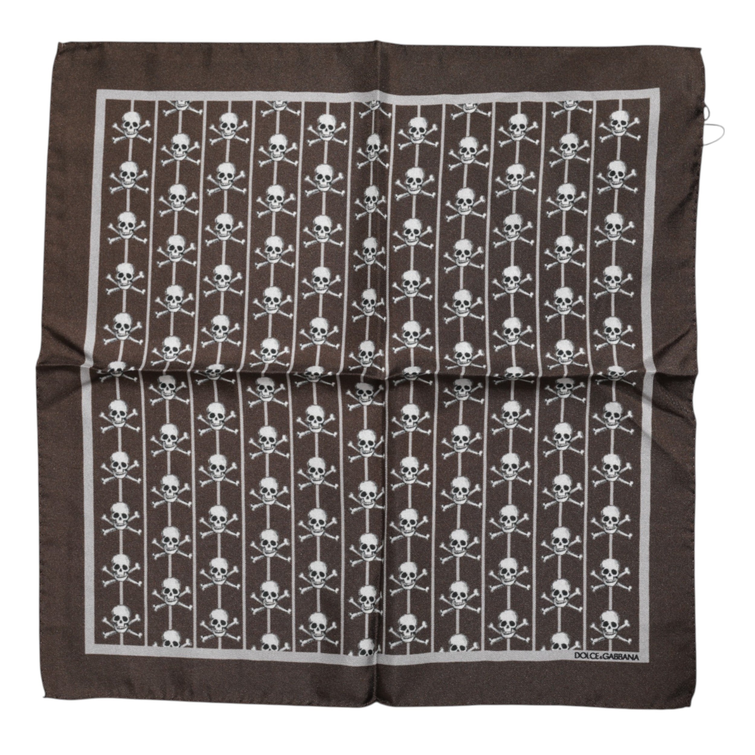 Dolce &amp; Gabbana Brauner quadratischer Seidenschal mit Totenkopfmuster für Herren
