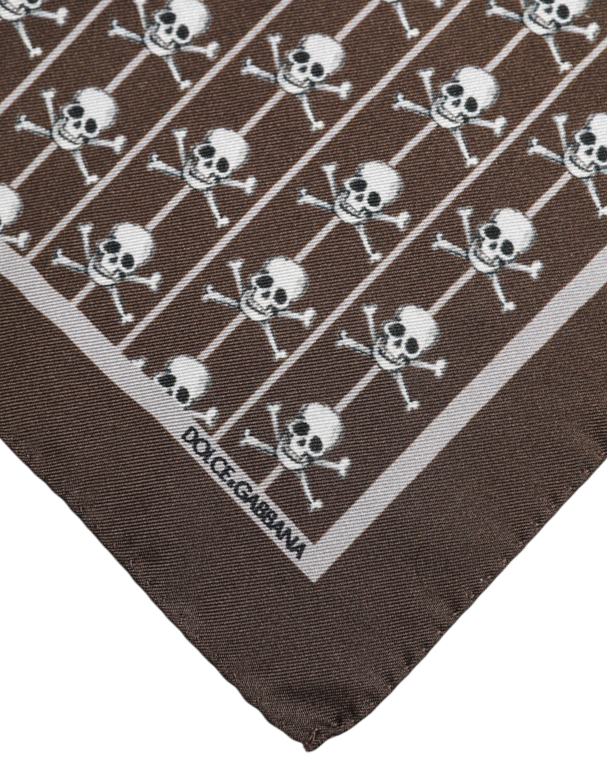 Dolce &amp; Gabbana Brauner quadratischer Seidenschal mit Totenkopfmuster für Herren
