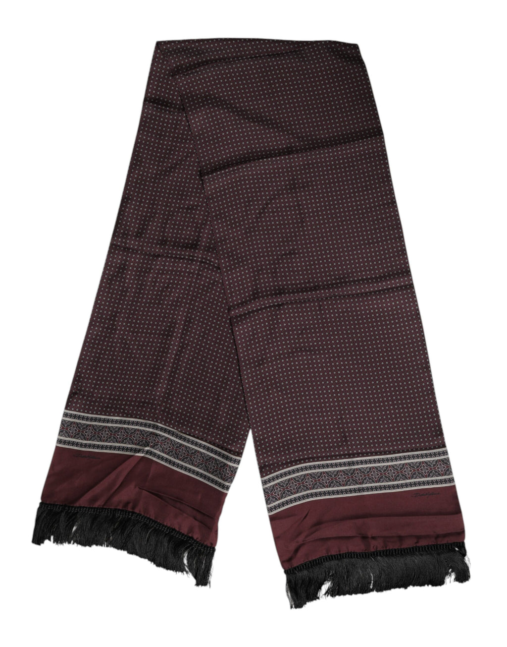 Dolce &amp; Gabbana – Kastanienbrauner Foulard-Schal mit gepunkteten Seidenfransen