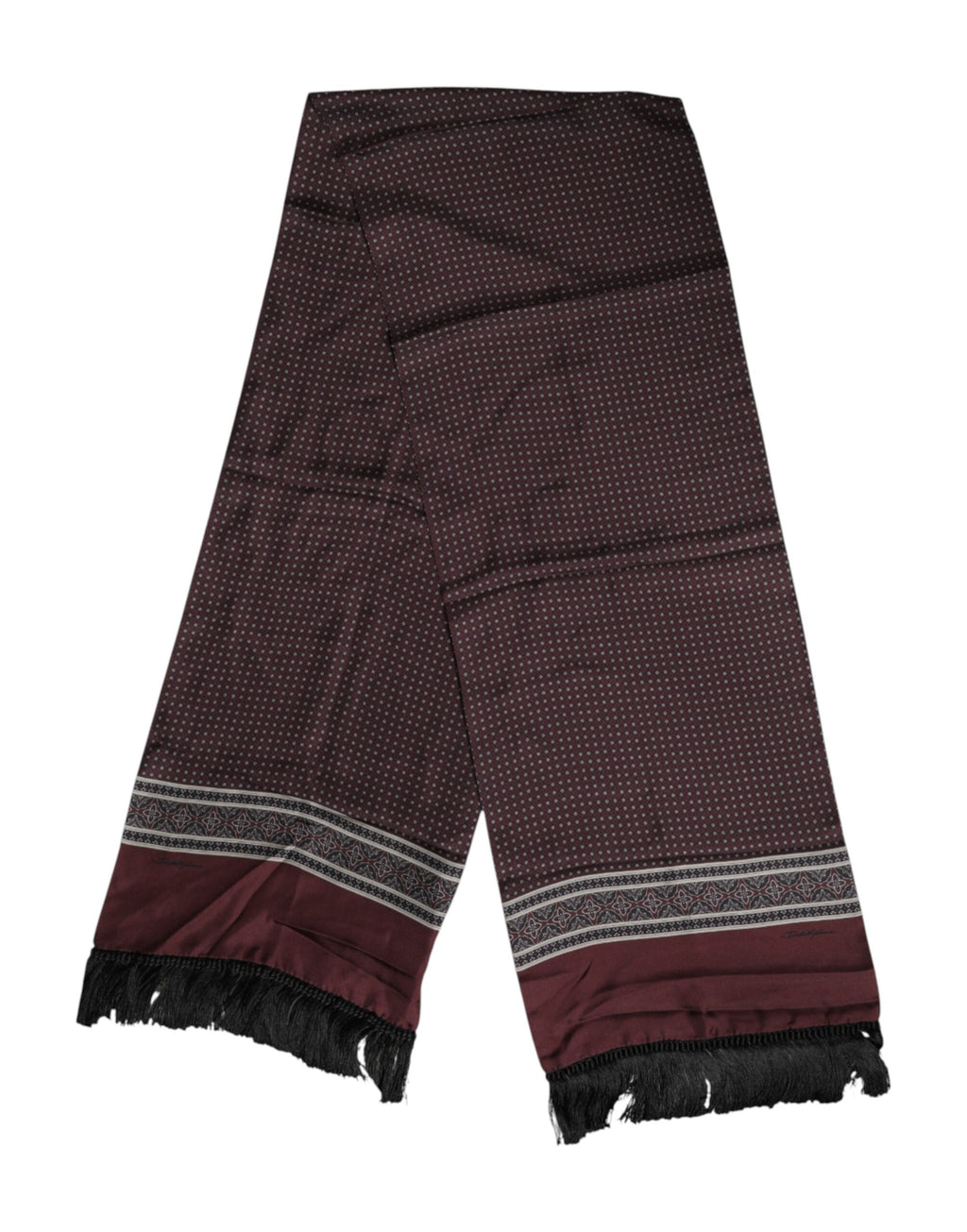 Dolce &amp; Gabbana – Kastanienbrauner Foulard-Schal mit gepunkteten Seidenfransen