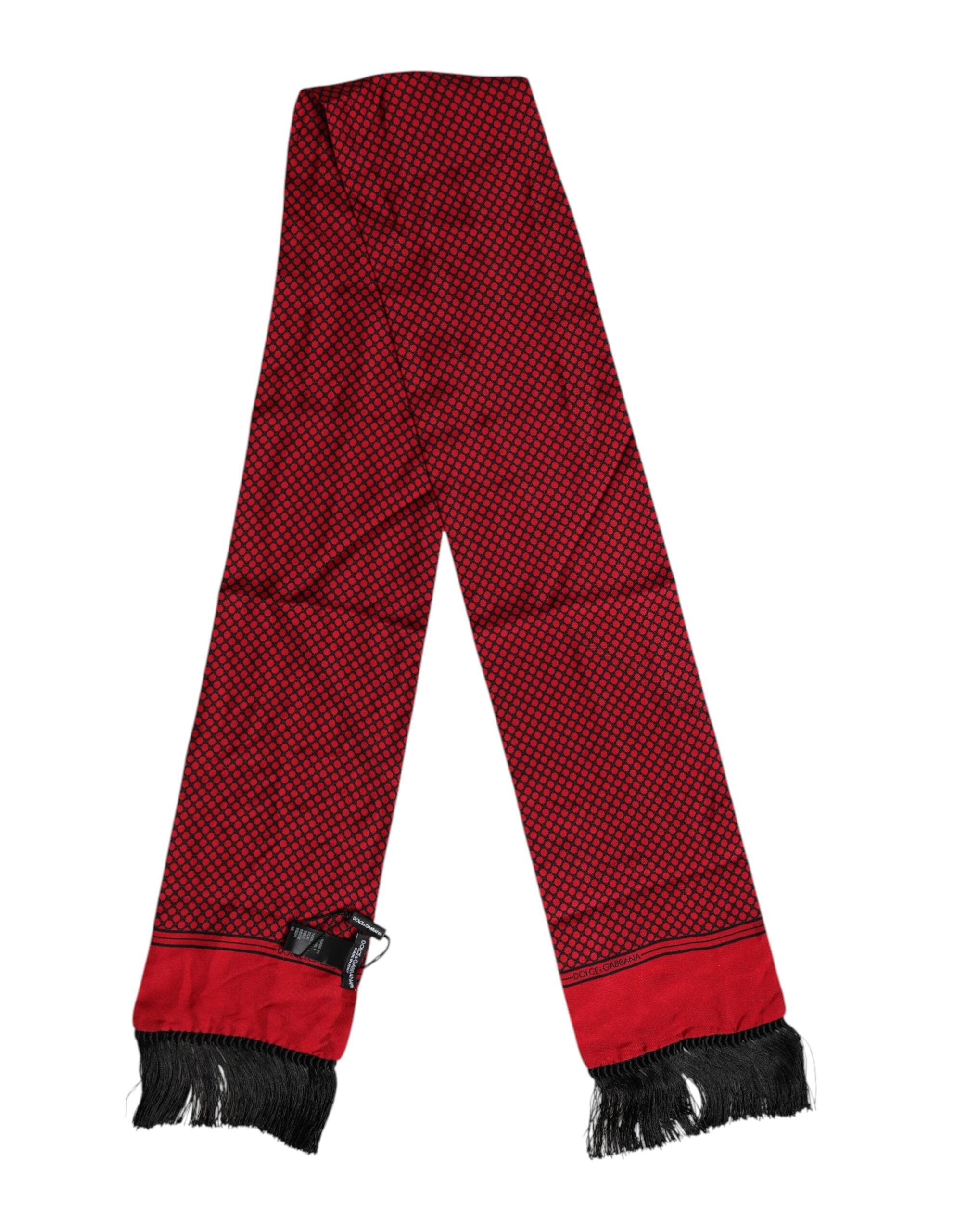 Dolce &amp; Gabbana Rot gepunkteter Seidenfransen Herren Foulard-Schal