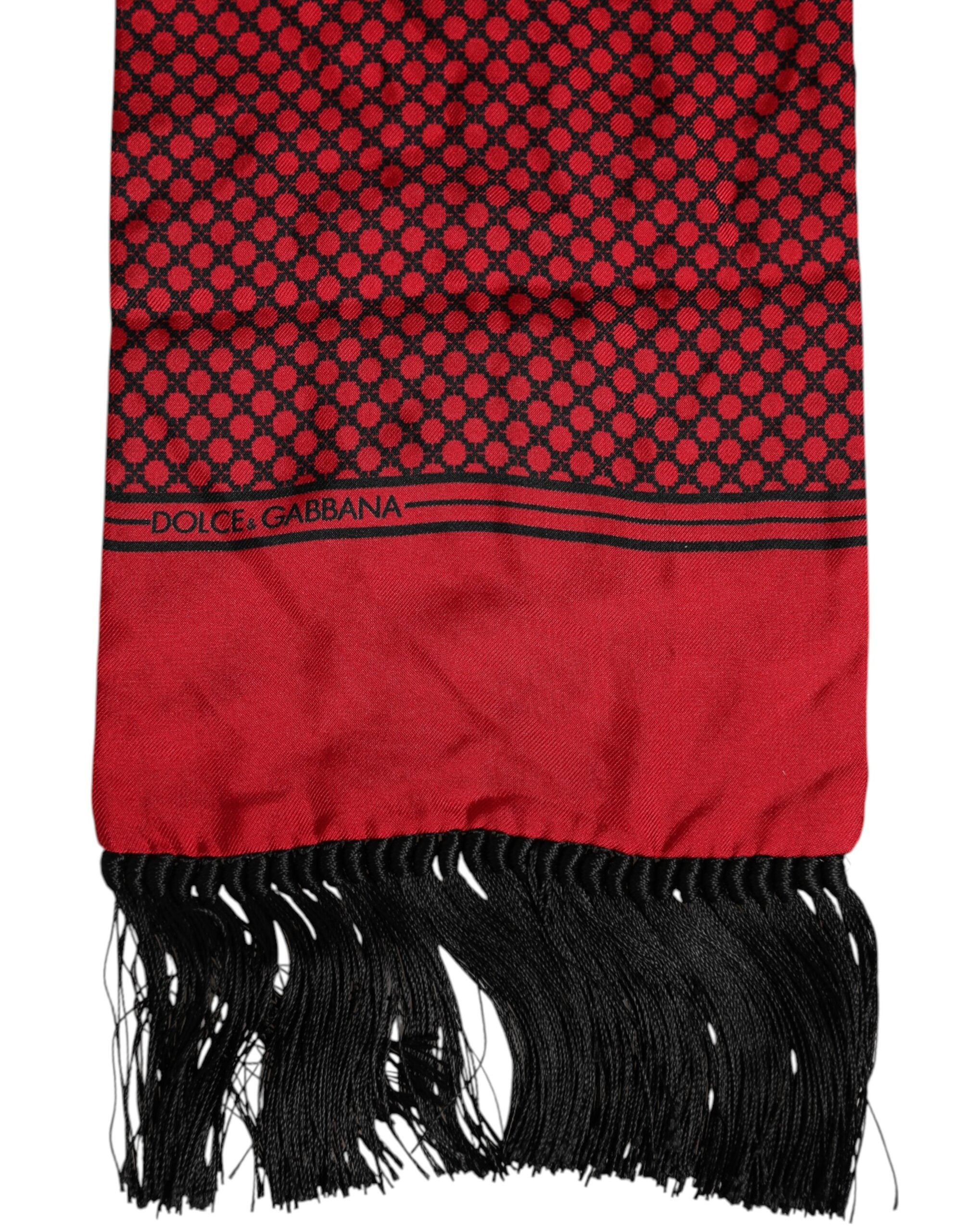 Dolce &amp; Gabbana Rot gepunkteter Seidenfransen Herren Foulard-Schal