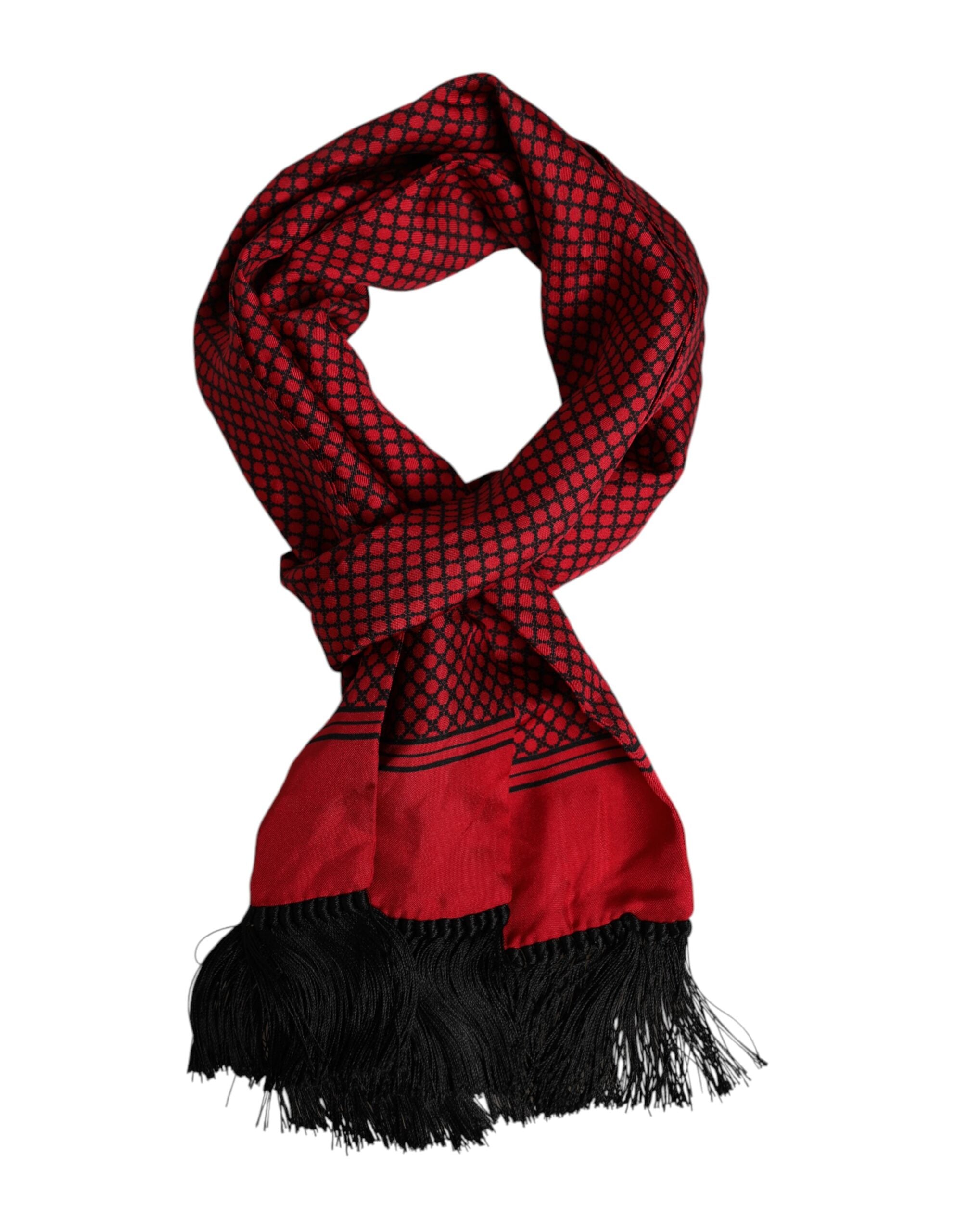 Dolce &amp; Gabbana Rot gepunkteter Seidenfransen Herren Foulard-Schal