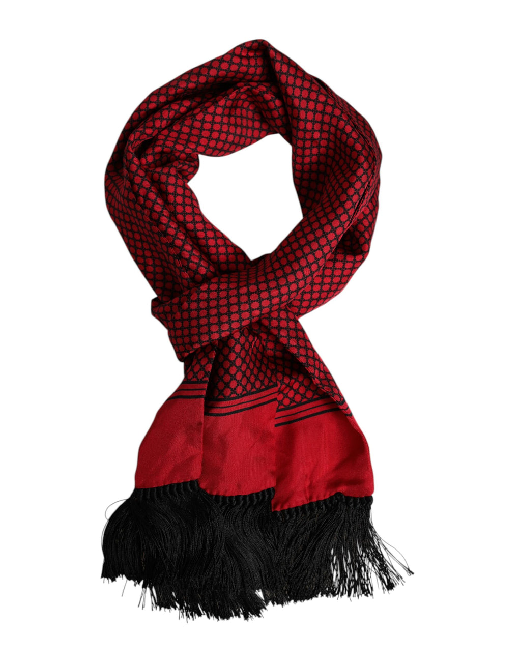 Dolce &amp; Gabbana Rot gepunkteter Seidenfransen Herren Foulard-Schal