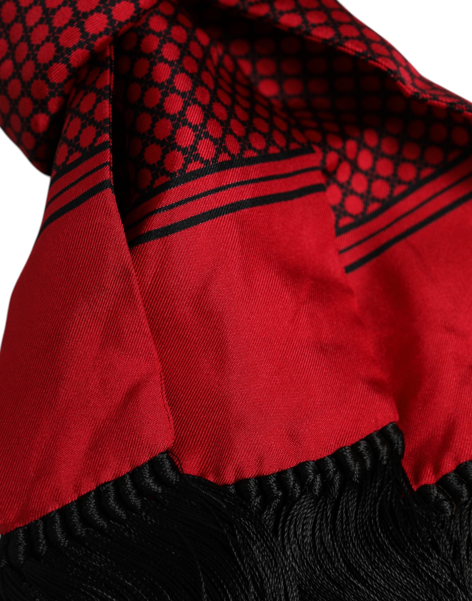 Dolce &amp; Gabbana Rot gepunkteter Seidenfransen Herren Foulard-Schal