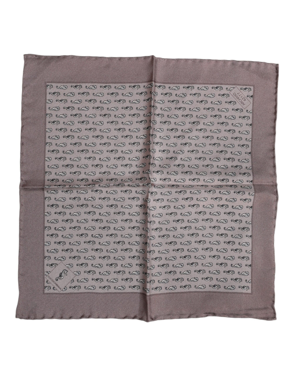 Dolce &amp; Gabbana Brauner quadratischer Foulard aus Seide mit Seepferdchenmuster