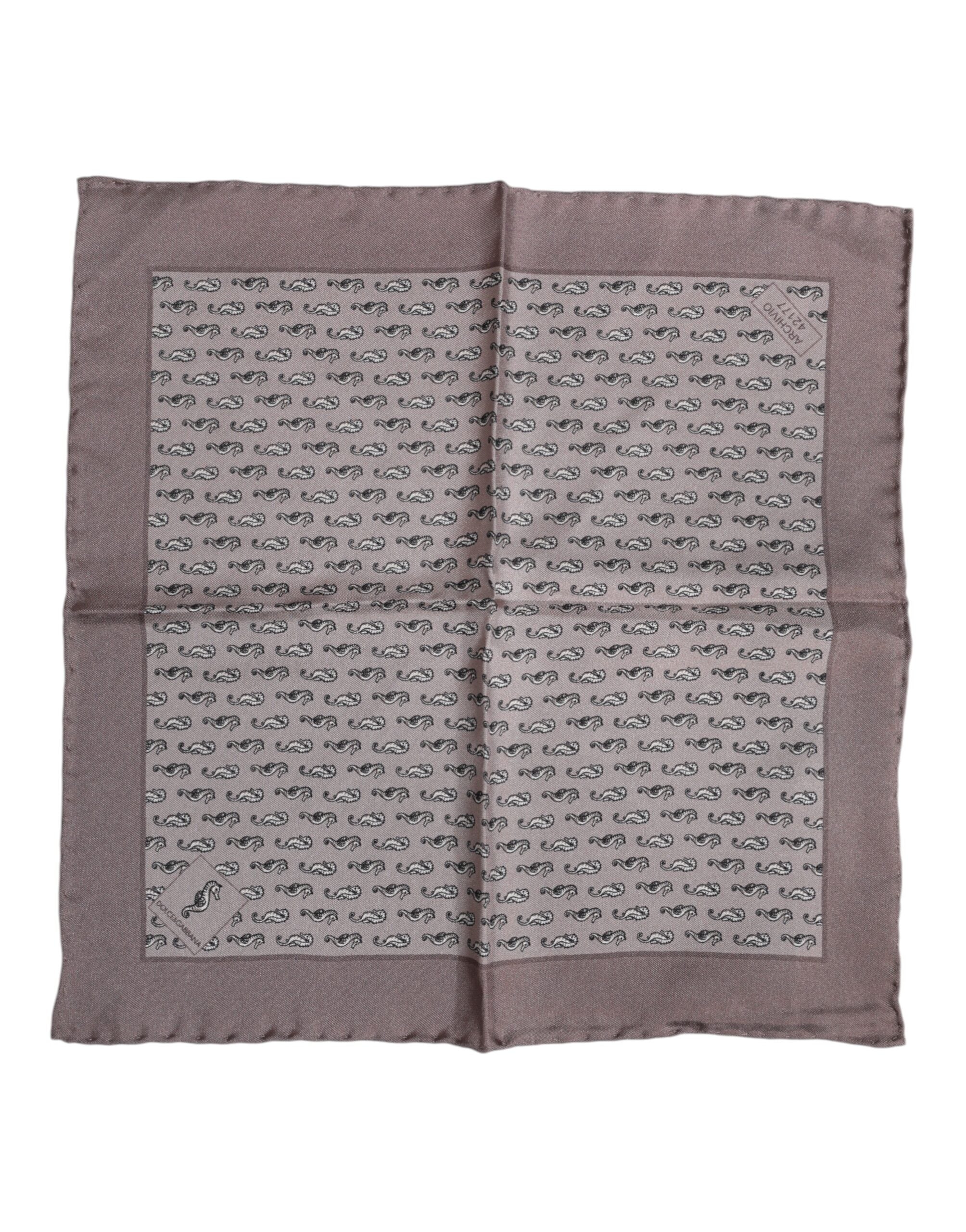Dolce &amp; Gabbana Brauner quadratischer Foulard aus Seide mit Seepferdchenmuster