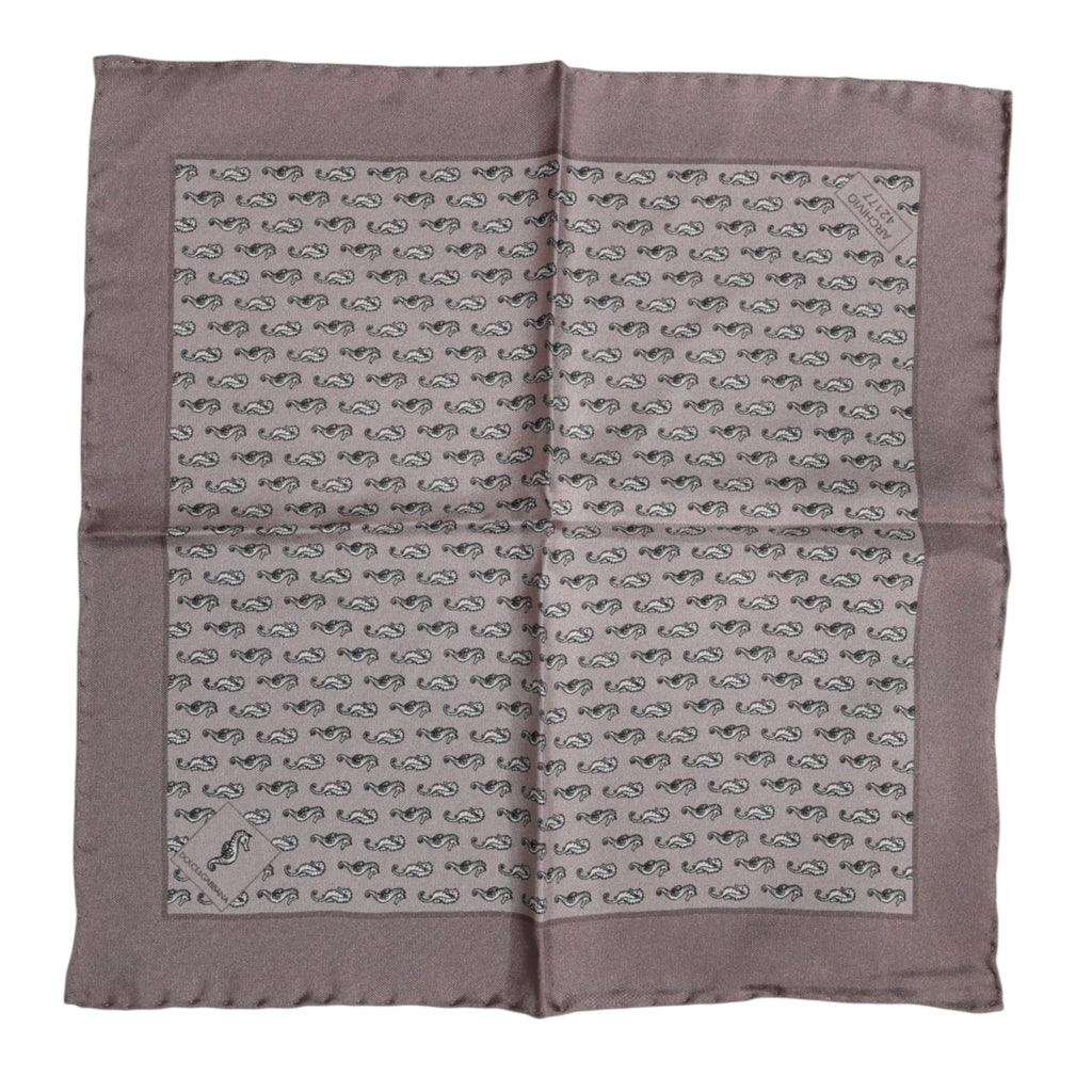 Dolce &amp; Gabbana Brauner quadratischer Foulard aus Seide mit Seepferdchenmuster