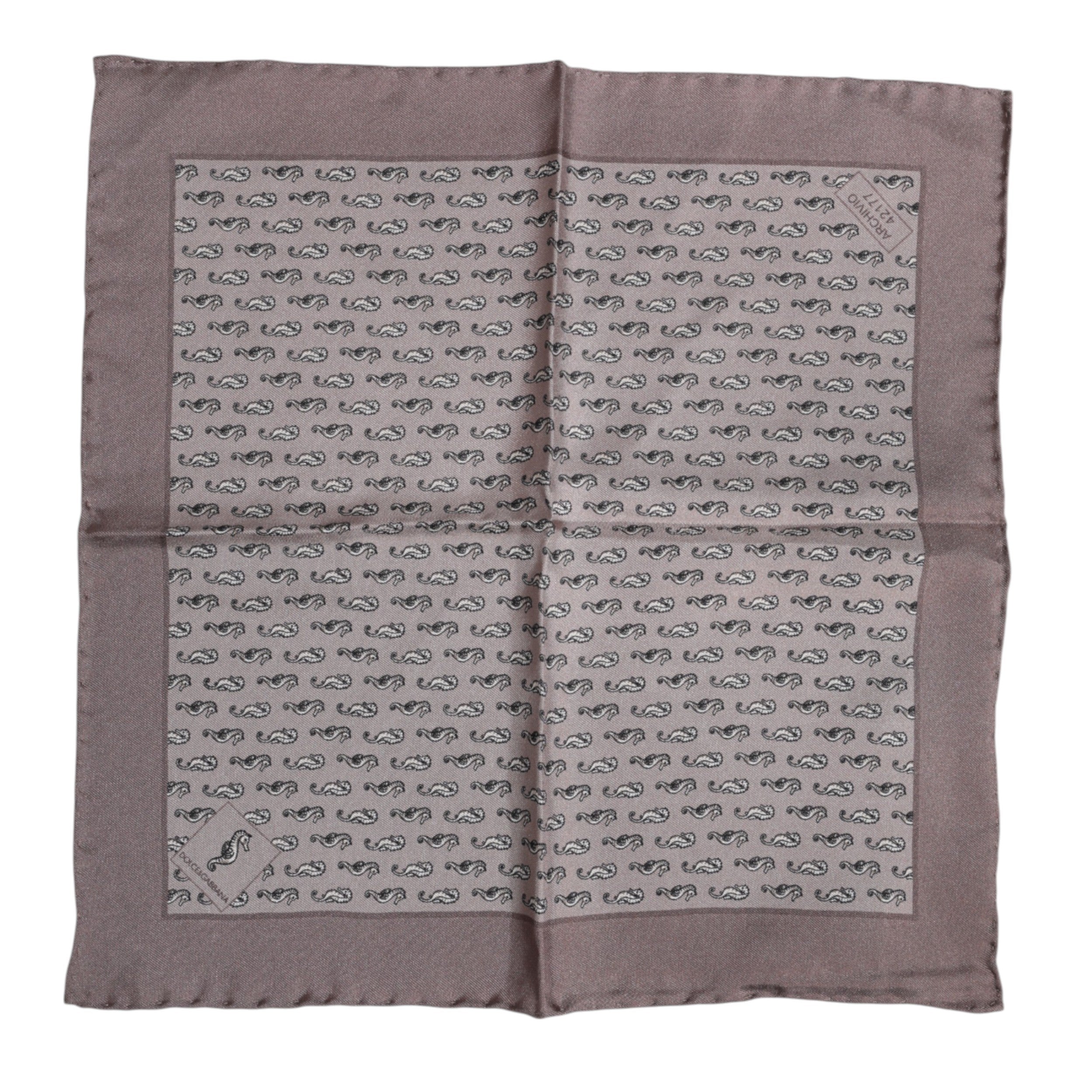 Dolce &amp; Gabbana Brauner quadratischer Foulard aus Seide mit Seepferdchenmuster