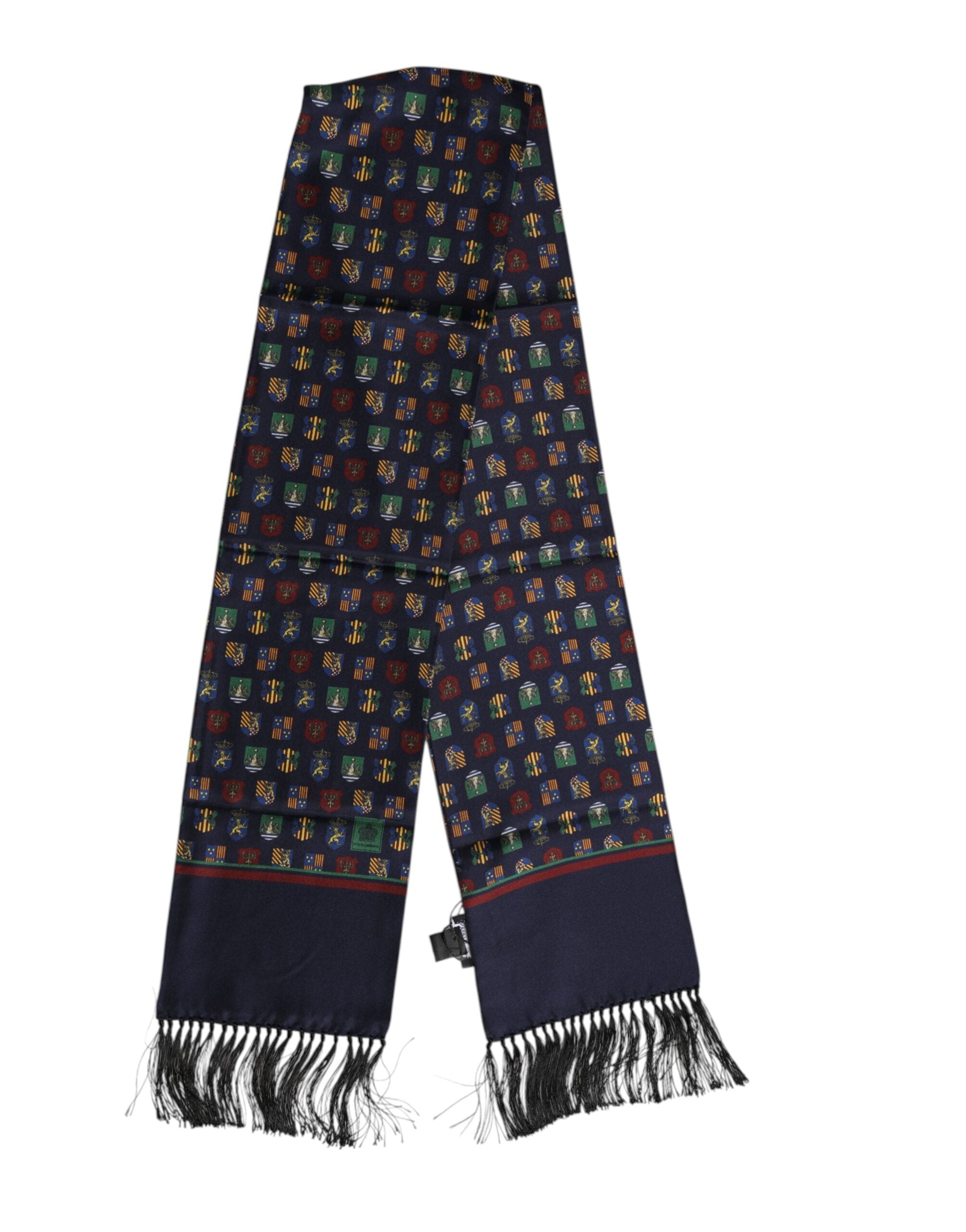 Dolce &amp; Gabbana Blauer Seiden-Foulardschal mit Fransen