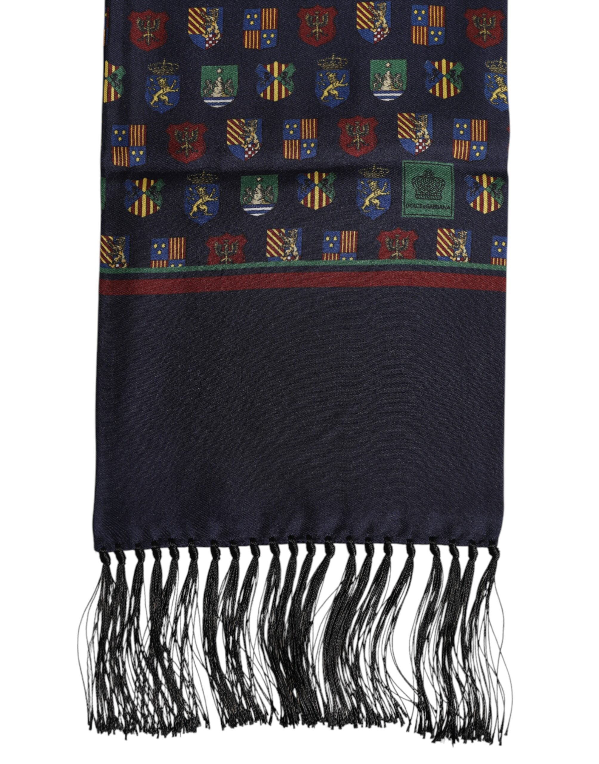 Dolce &amp; Gabbana Blauer Seiden-Foulardschal mit Fransen