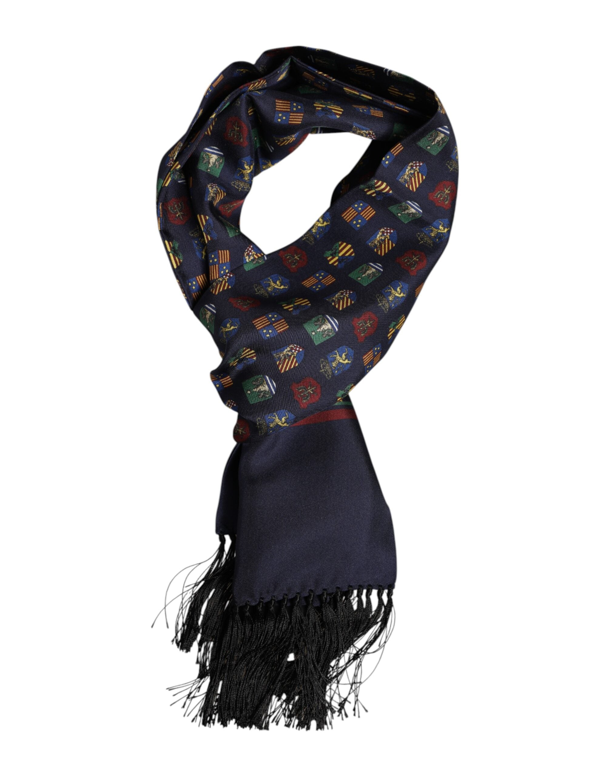 Dolce &amp; Gabbana Blauer Seiden-Foulardschal mit Fransen