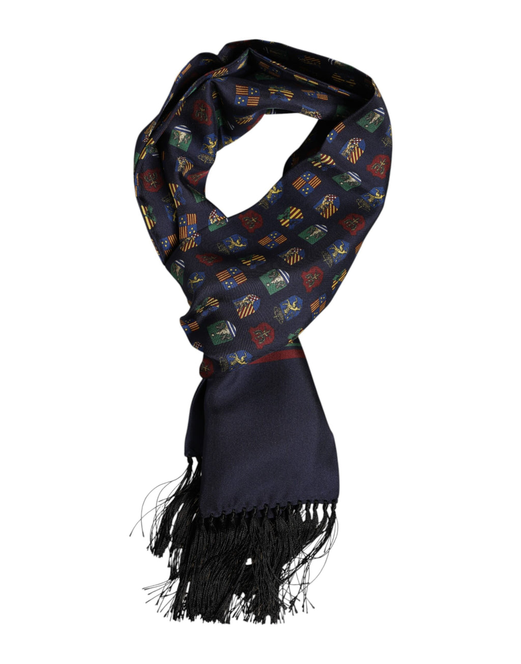 Dolce &amp; Gabbana Blauer Seiden-Foulardschal mit Fransen