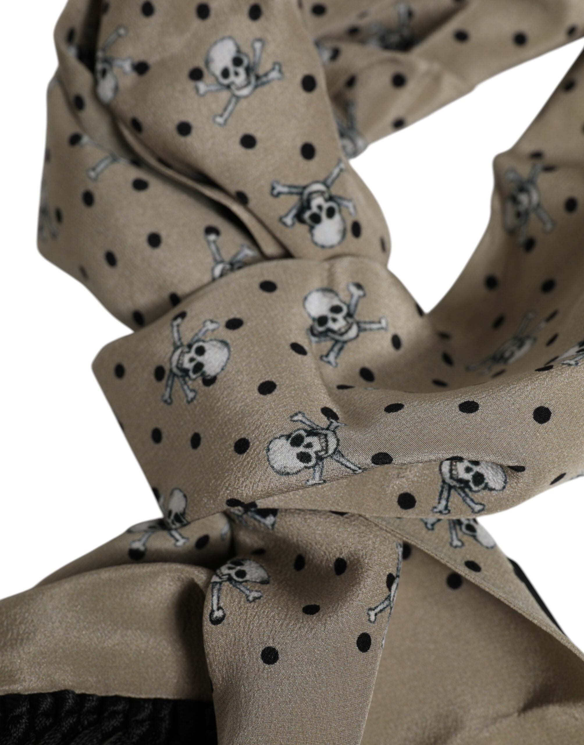 Dolce &amp; Gabbana Grauer Seidenschal mit Totenköpfen und Fransen für Herren
