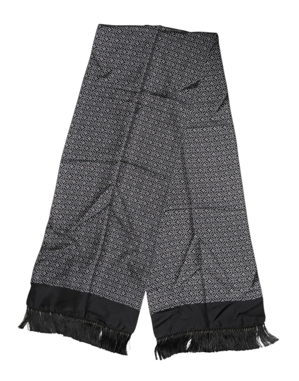 Dolce &amp; Gabbana Schwarz gemusterter Herren-Foulardschal mit Fransen