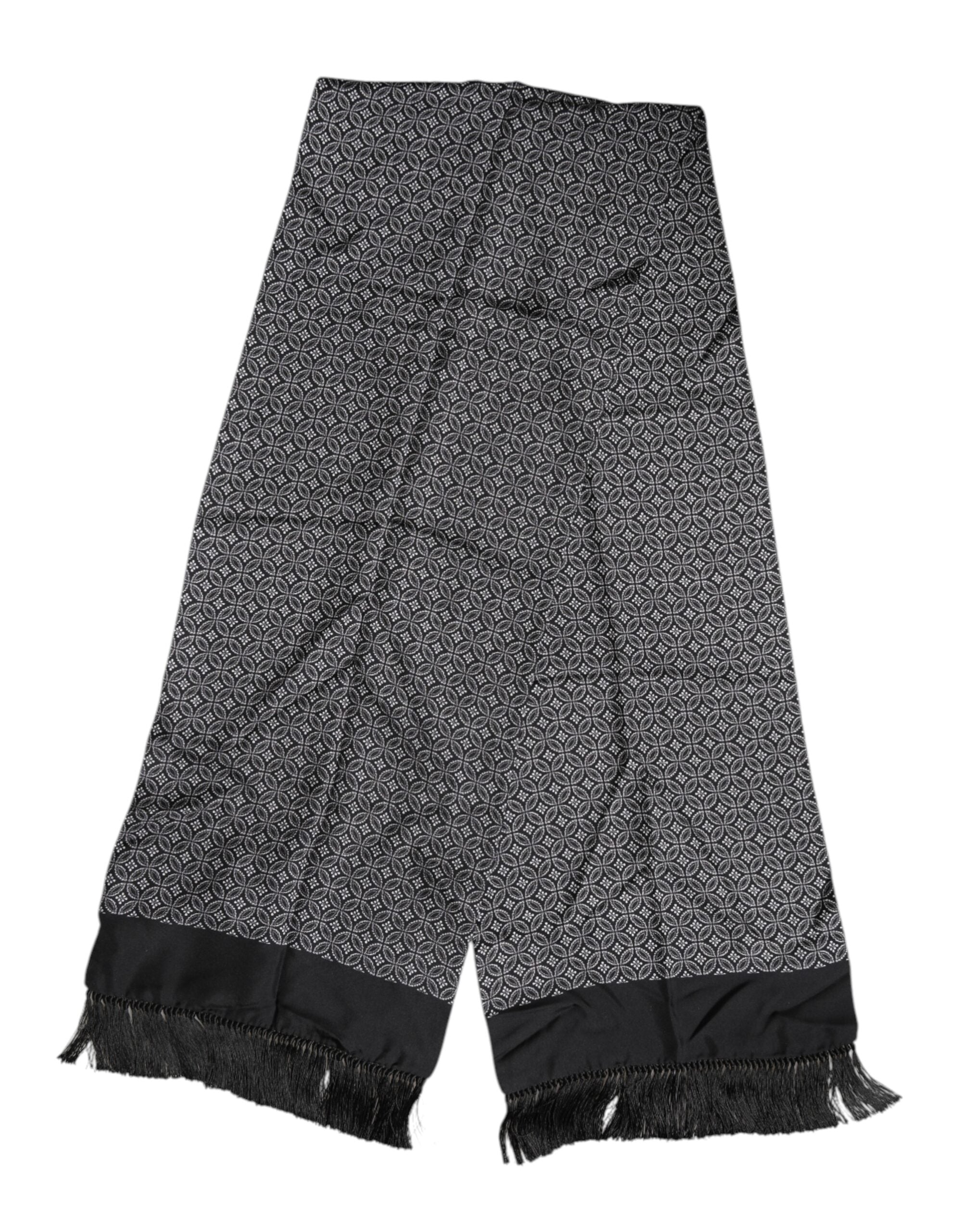 Dolce &amp; Gabbana Schwarz gemusterter Herren-Foulardschal mit Fransen