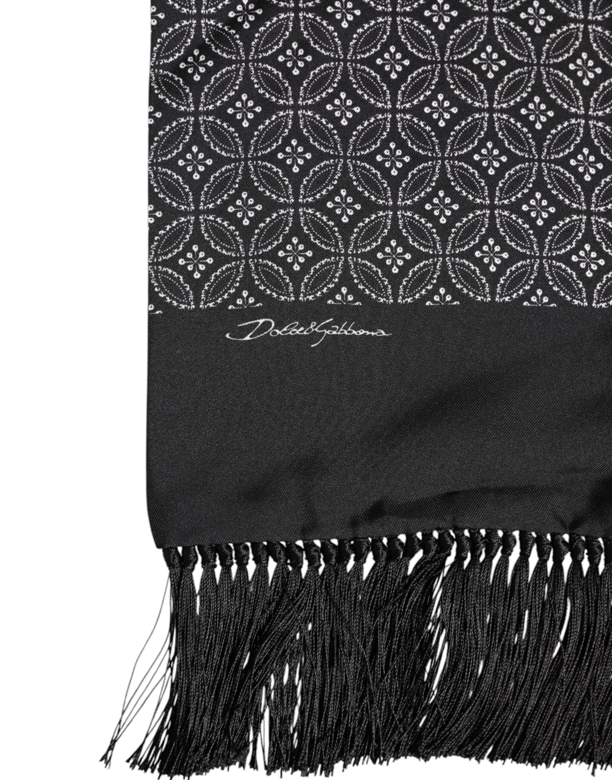 Dolce &amp; Gabbana Schwarz gemusterter Herren-Foulardschal mit Fransen