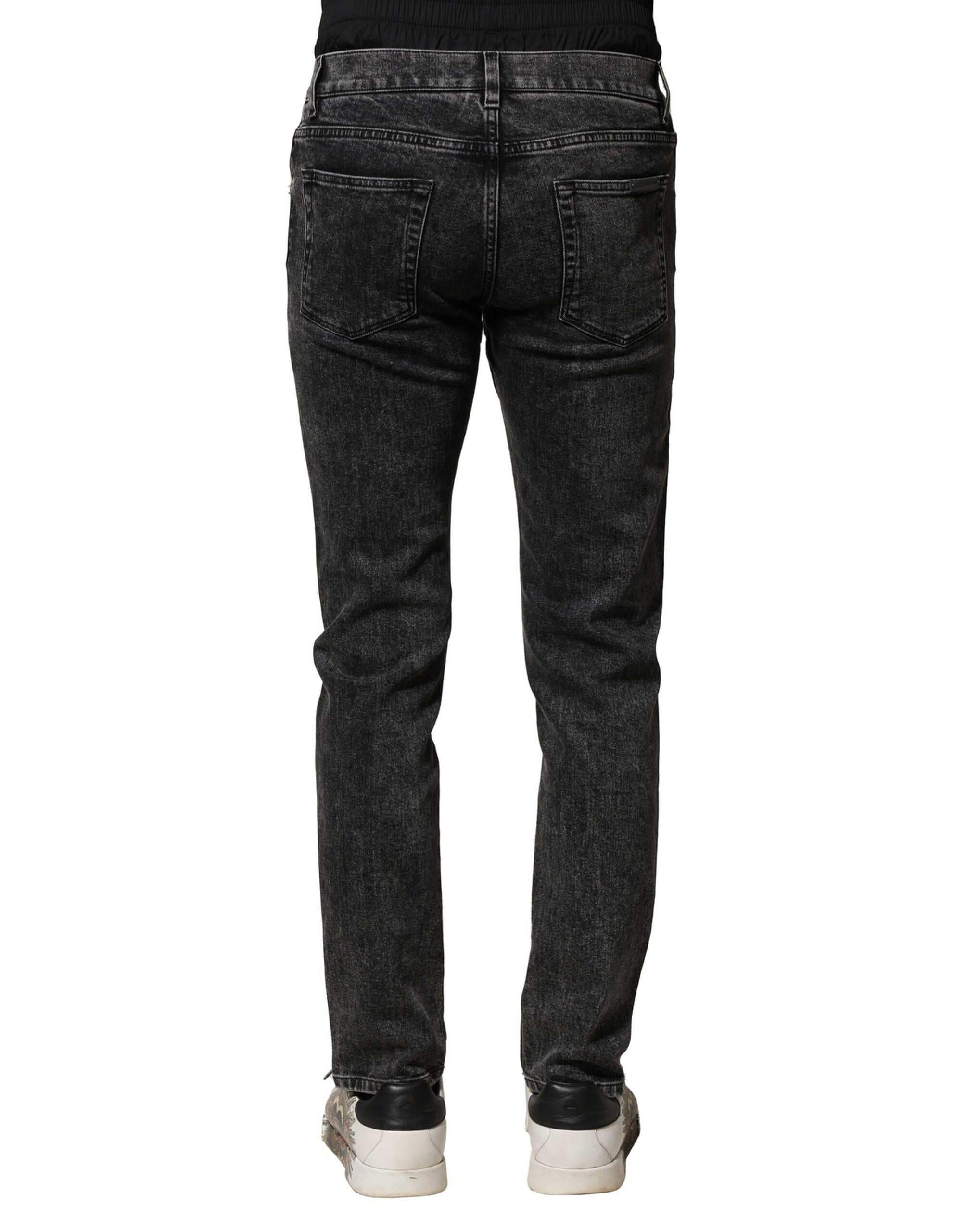 Dolce &amp; Gabbana – Schwarze, verwaschene Jeans aus Denim mit doppeltem Bund