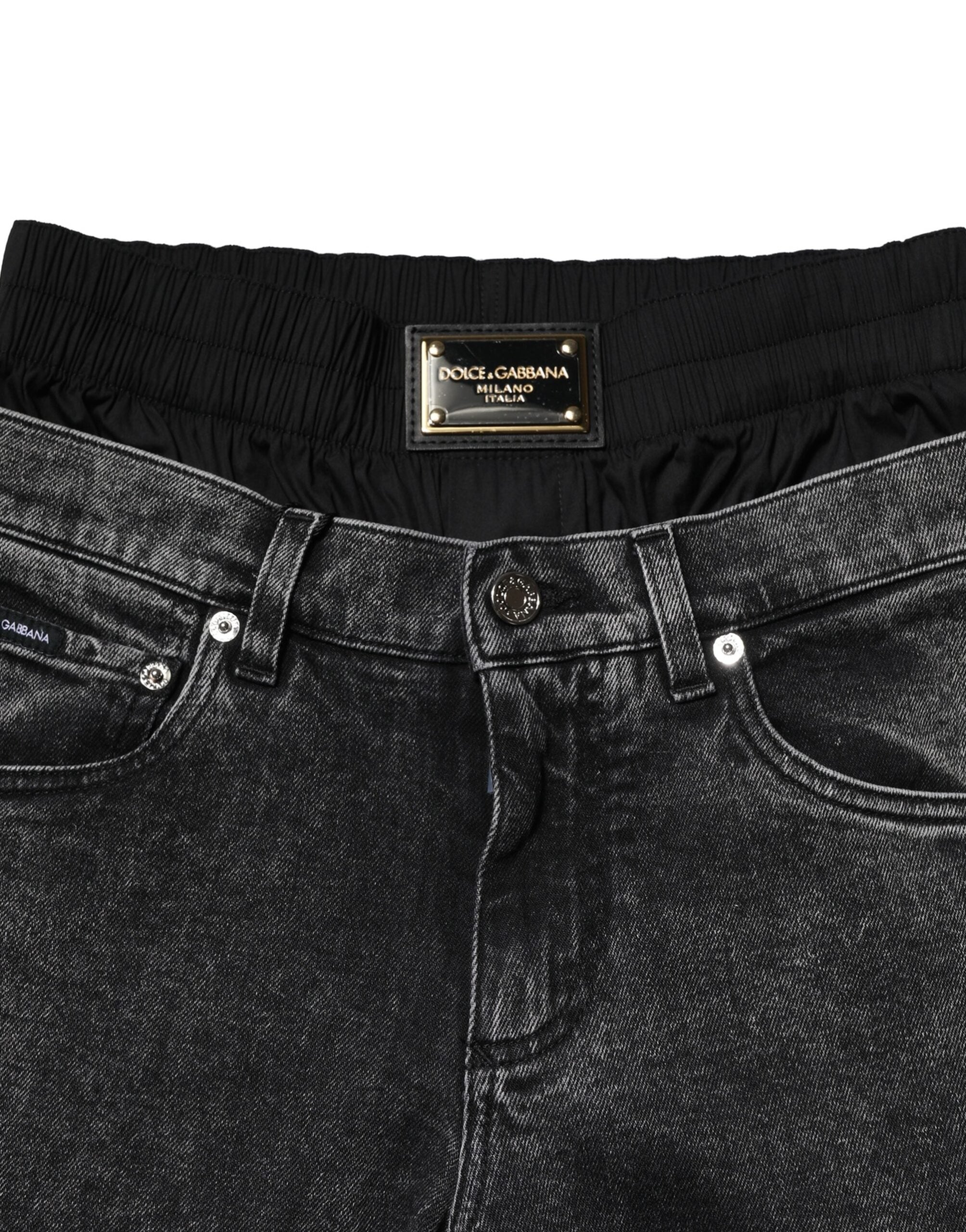 Dolce &amp; Gabbana – Schwarze, verwaschene Jeans aus Denim mit doppeltem Bund