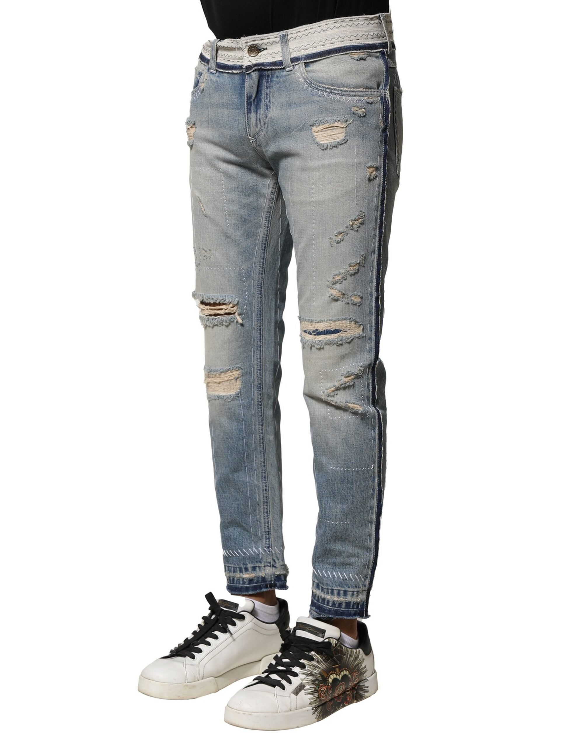 Dolce &amp; Gabbana Hellblaue zerfetzte gerade Herren-Jeans