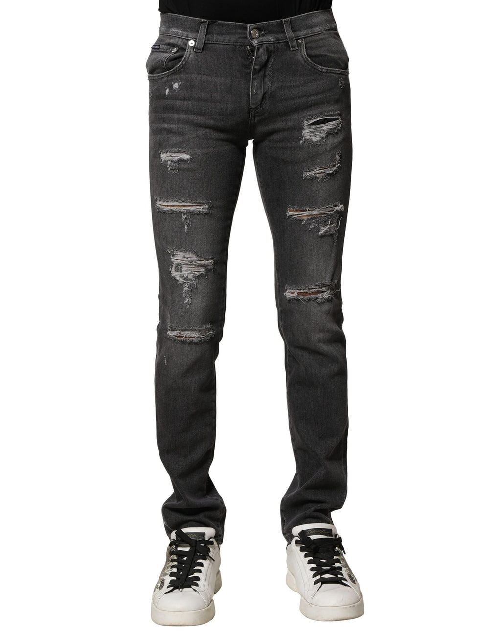 Dolce &amp; Gabbana – Schwarze, verwaschene, zerfetzte Slim-Fit-Jeans