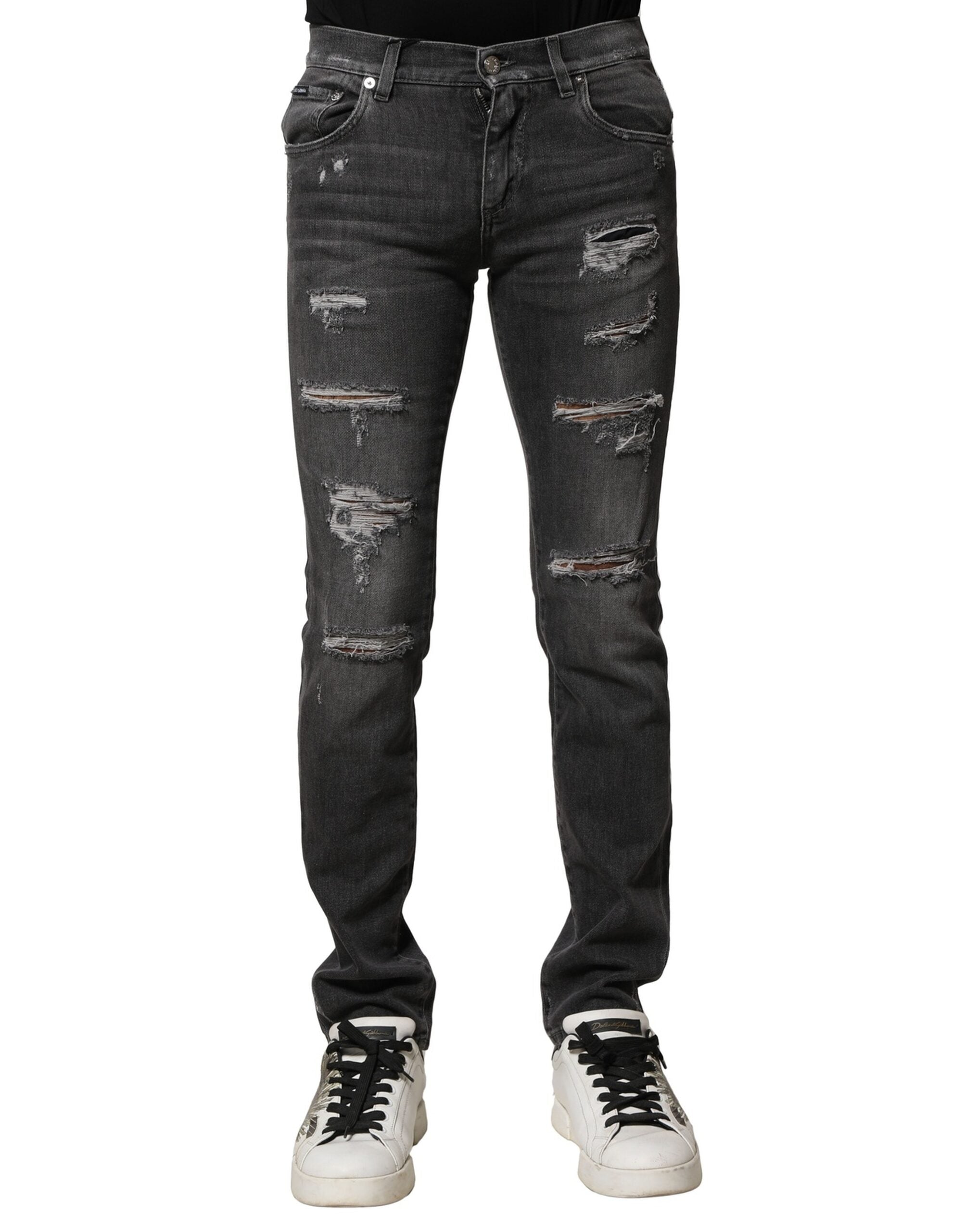 Dolce &amp; Gabbana – Schwarze, verwaschene, zerfetzte Slim-Fit-Jeans