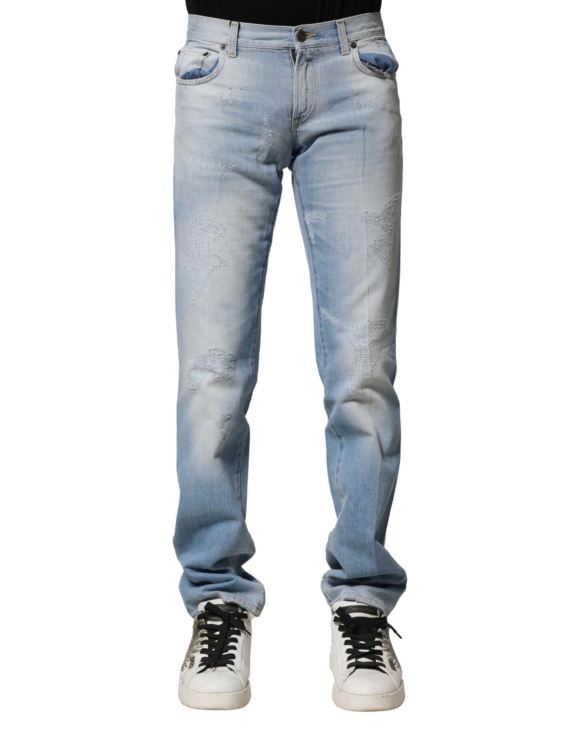 Dolce &amp; Gabbana – Hellblaue, verwaschene Jeans mit gerader Passform
