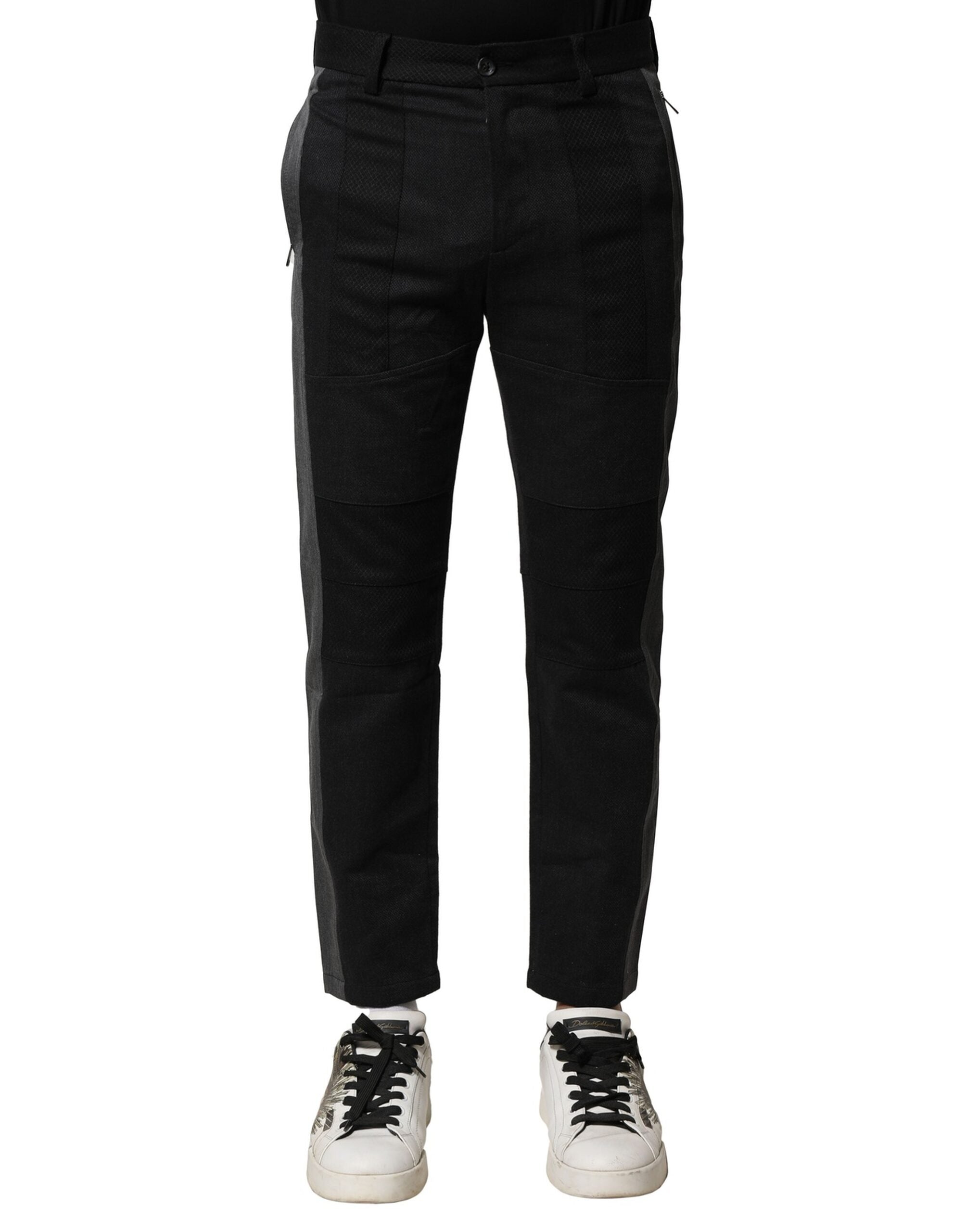 Dolce &amp; Gabbana Schwarz-Graue konische Baumwollhose für Herren