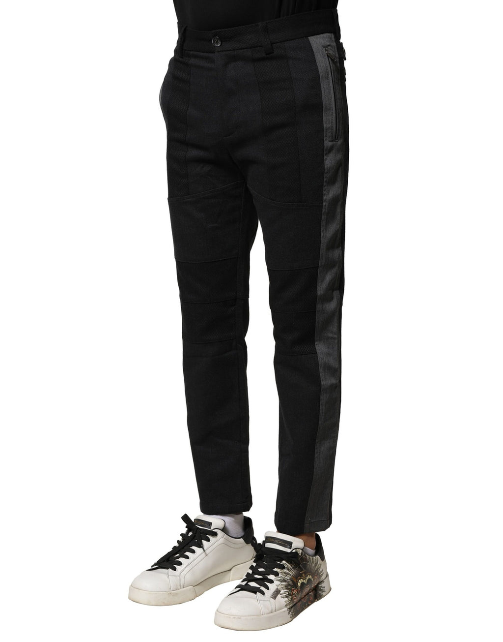 Dolce &amp; Gabbana Schwarz-Graue konische Baumwollhose für Herren