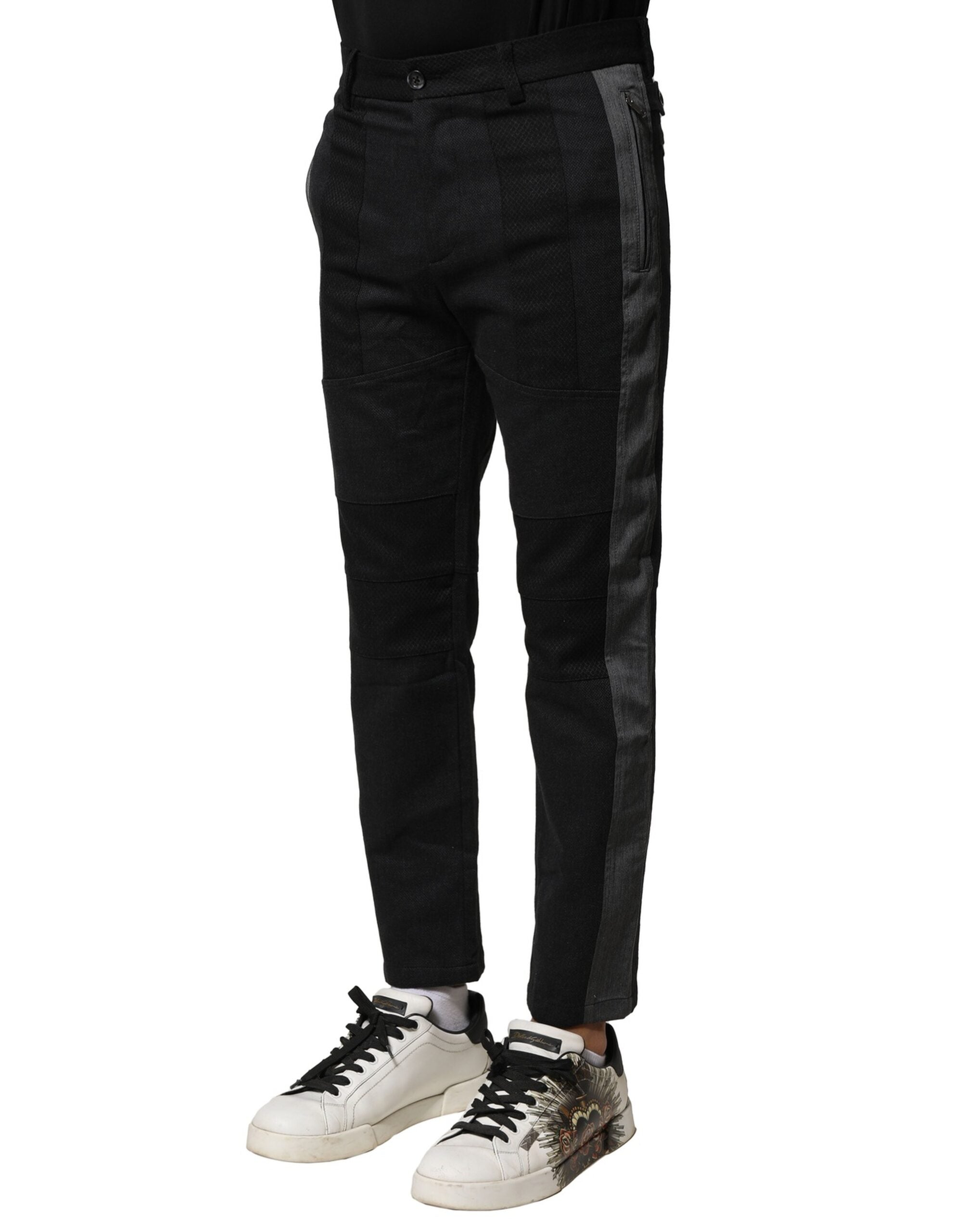 Dolce &amp; Gabbana Schwarz-Graue konische Baumwollhose für Herren