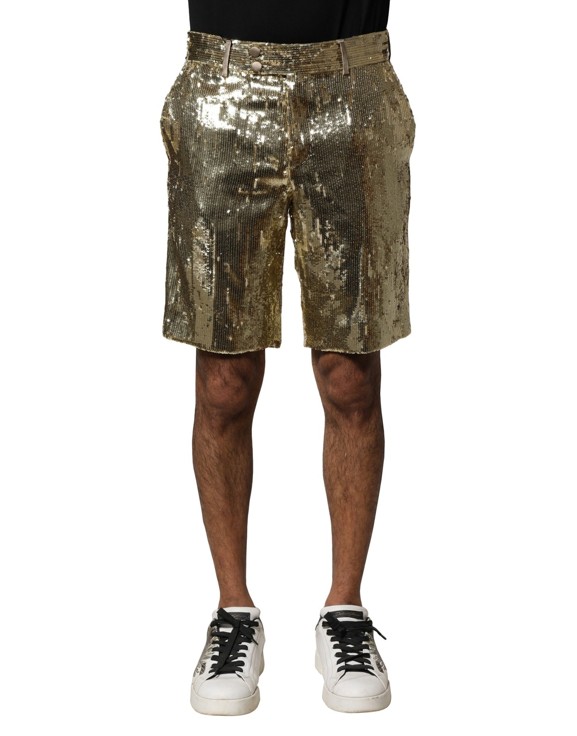 Dolce &amp; Gabbana – Bermudashorts aus Polyester mit goldenen Pailletten