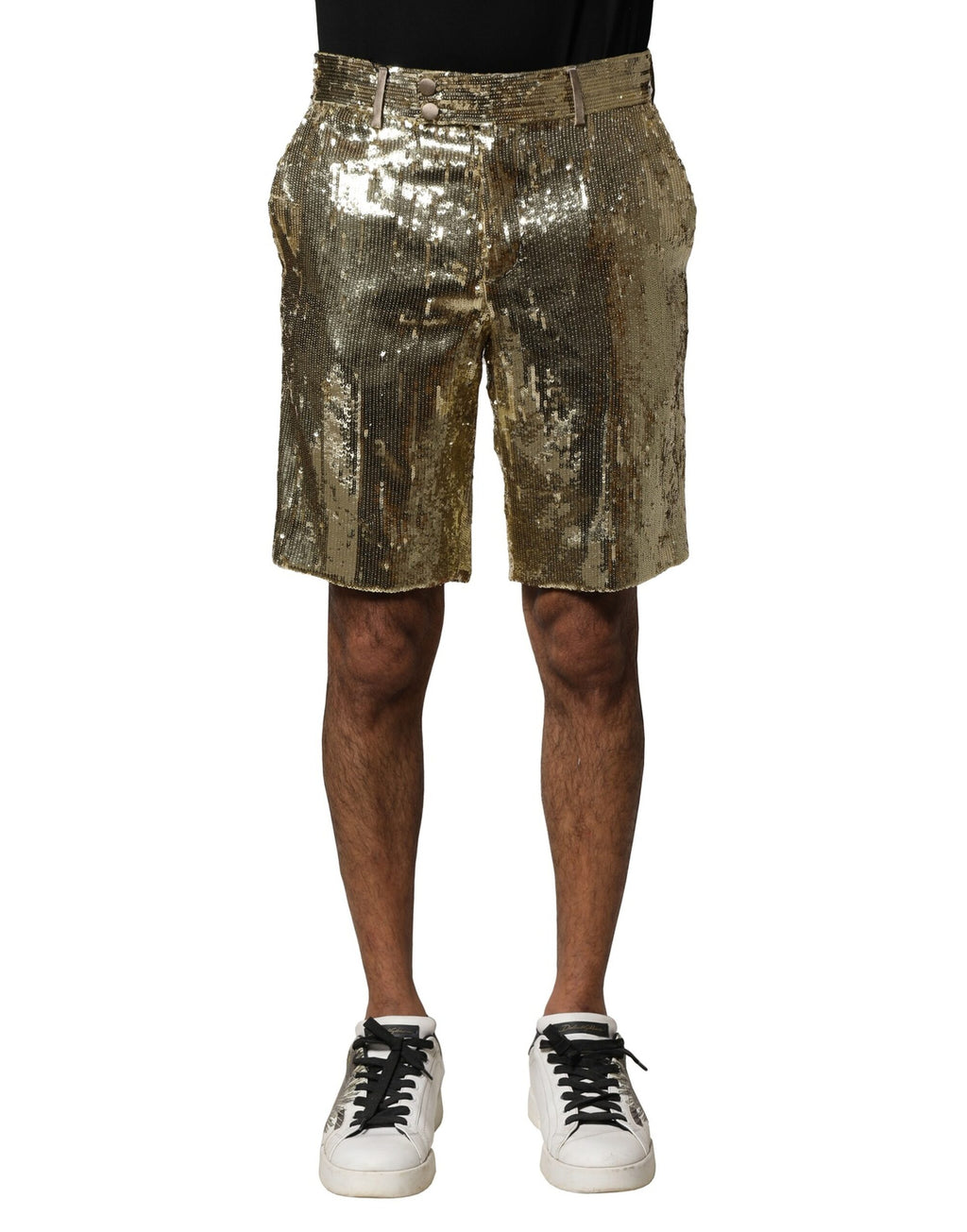 Dolce &amp; Gabbana – Bermudashorts aus Polyester mit goldenen Pailletten