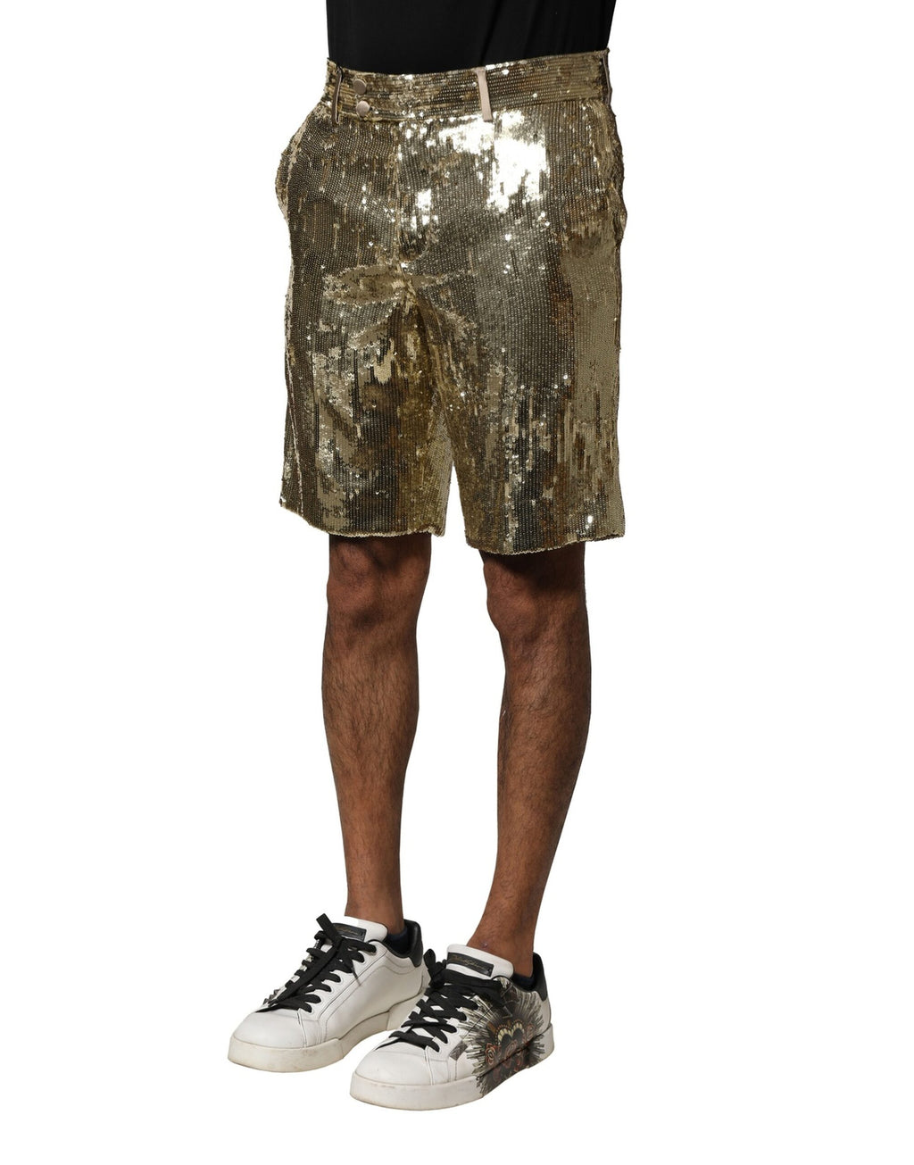 Dolce &amp; Gabbana – Bermudashorts aus Polyester mit goldenen Pailletten