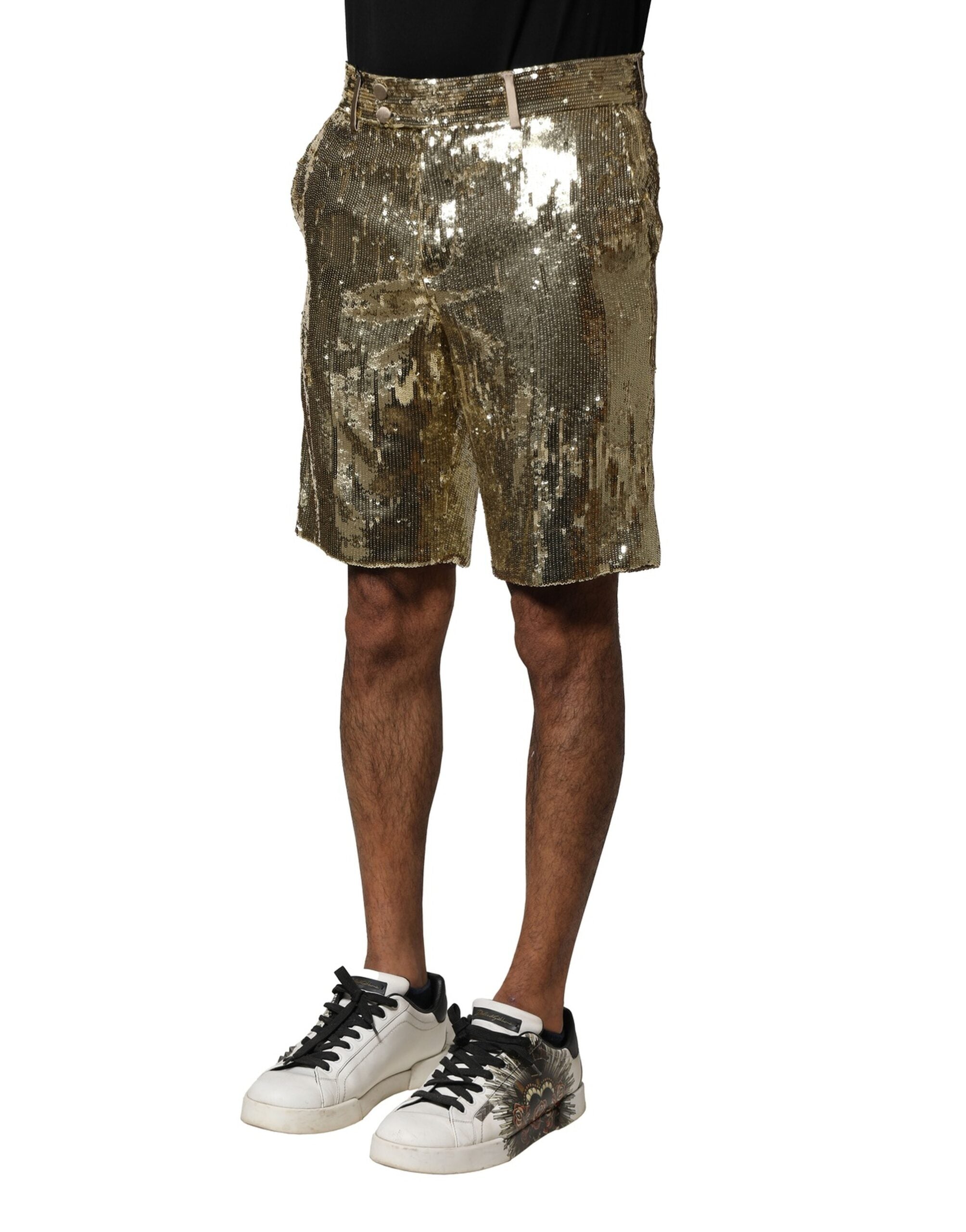 Dolce &amp; Gabbana – Bermudashorts aus Polyester mit goldenen Pailletten
