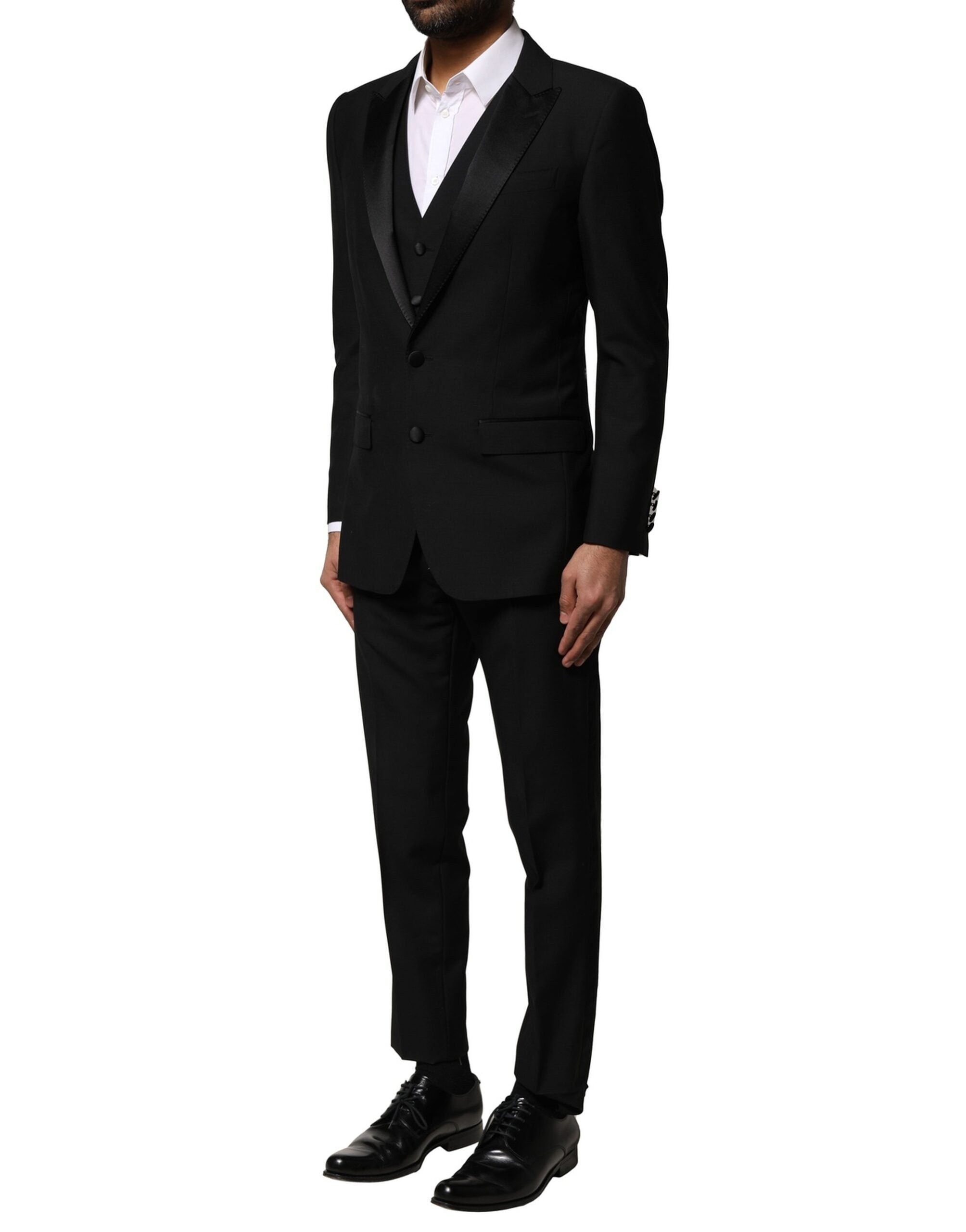 Dolce &amp; Gabbana – Dreiteiliger, einreihiger Anzug aus schwarzer Wolle