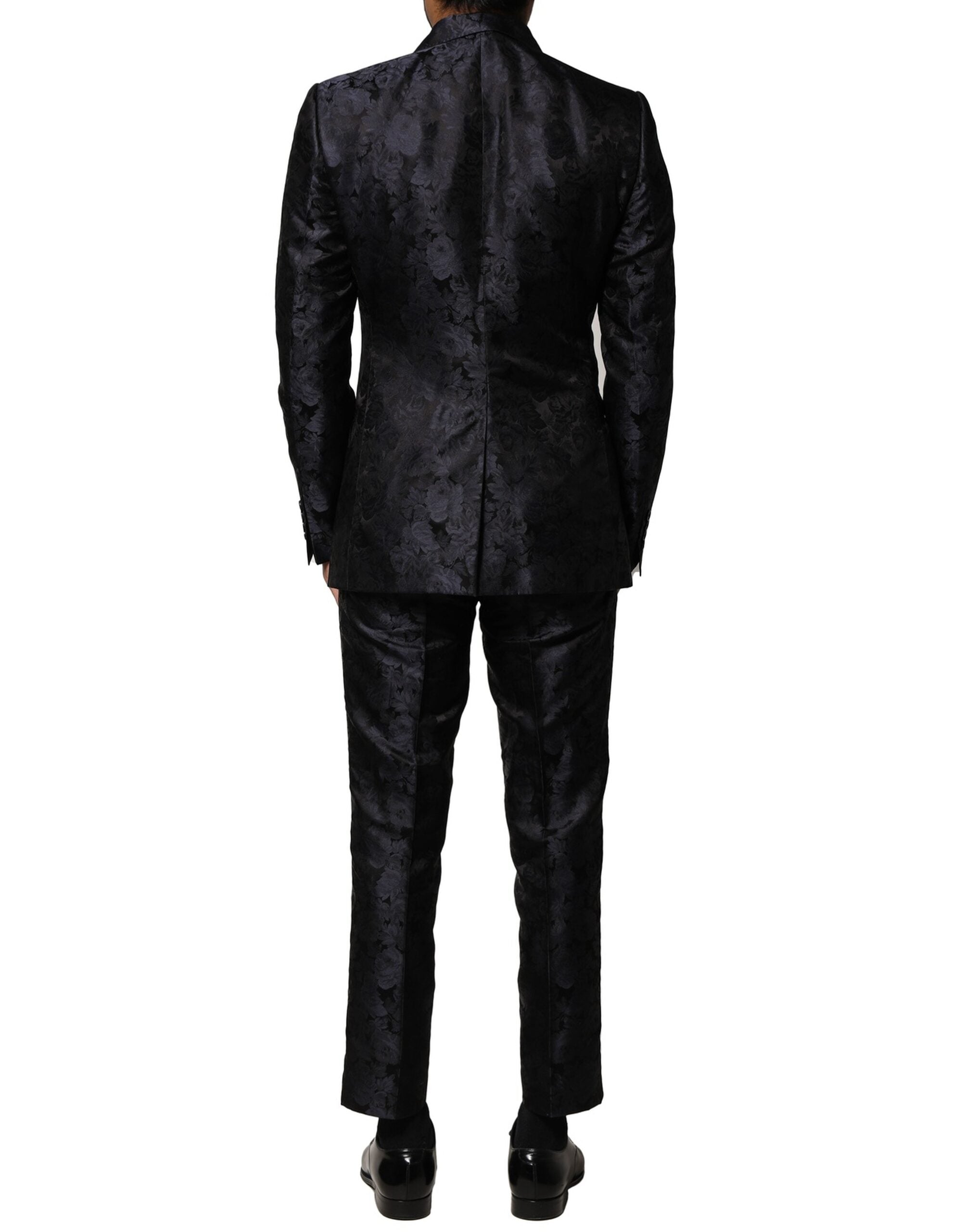 Dolce &amp; Gabbana – Schwarzer, einreihiger 3-teiliger Jacquard-Anzug