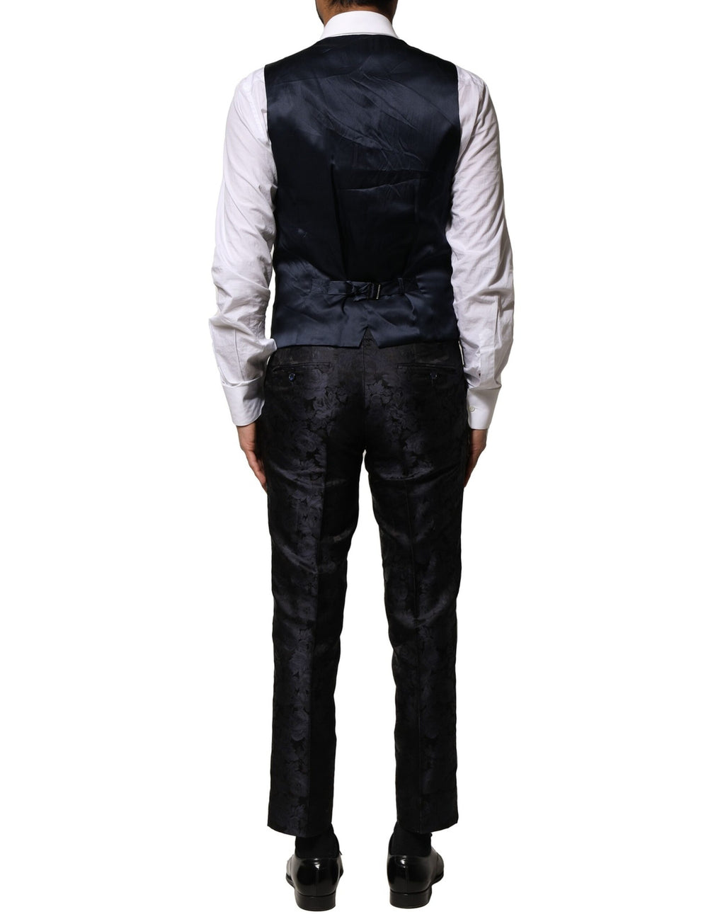 Dolce &amp; Gabbana – Schwarzer, einreihiger 3-teiliger Jacquard-Anzug