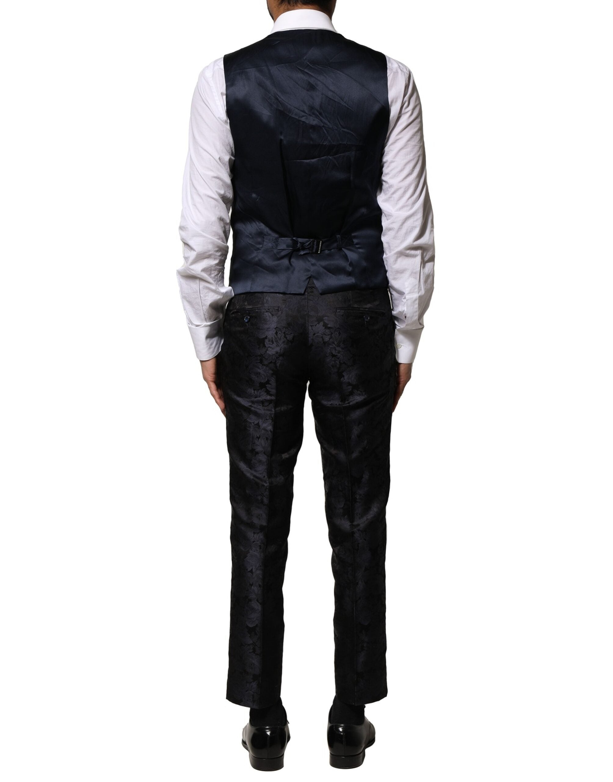 Dolce &amp; Gabbana – Schwarzer, einreihiger 3-teiliger Jacquard-Anzug