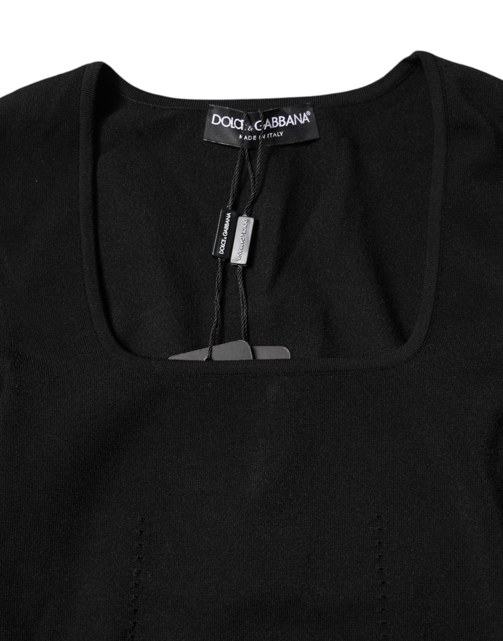 Dolce & Gabbana Black Square Neck Long Sleeves Pullover Top